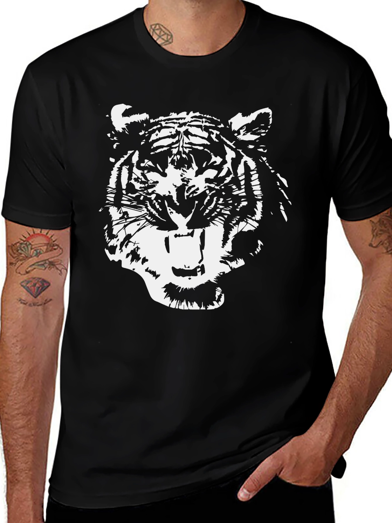 Variant 14 of Roaring Tiger Graphic Tee - Black Cotton T-Shirt