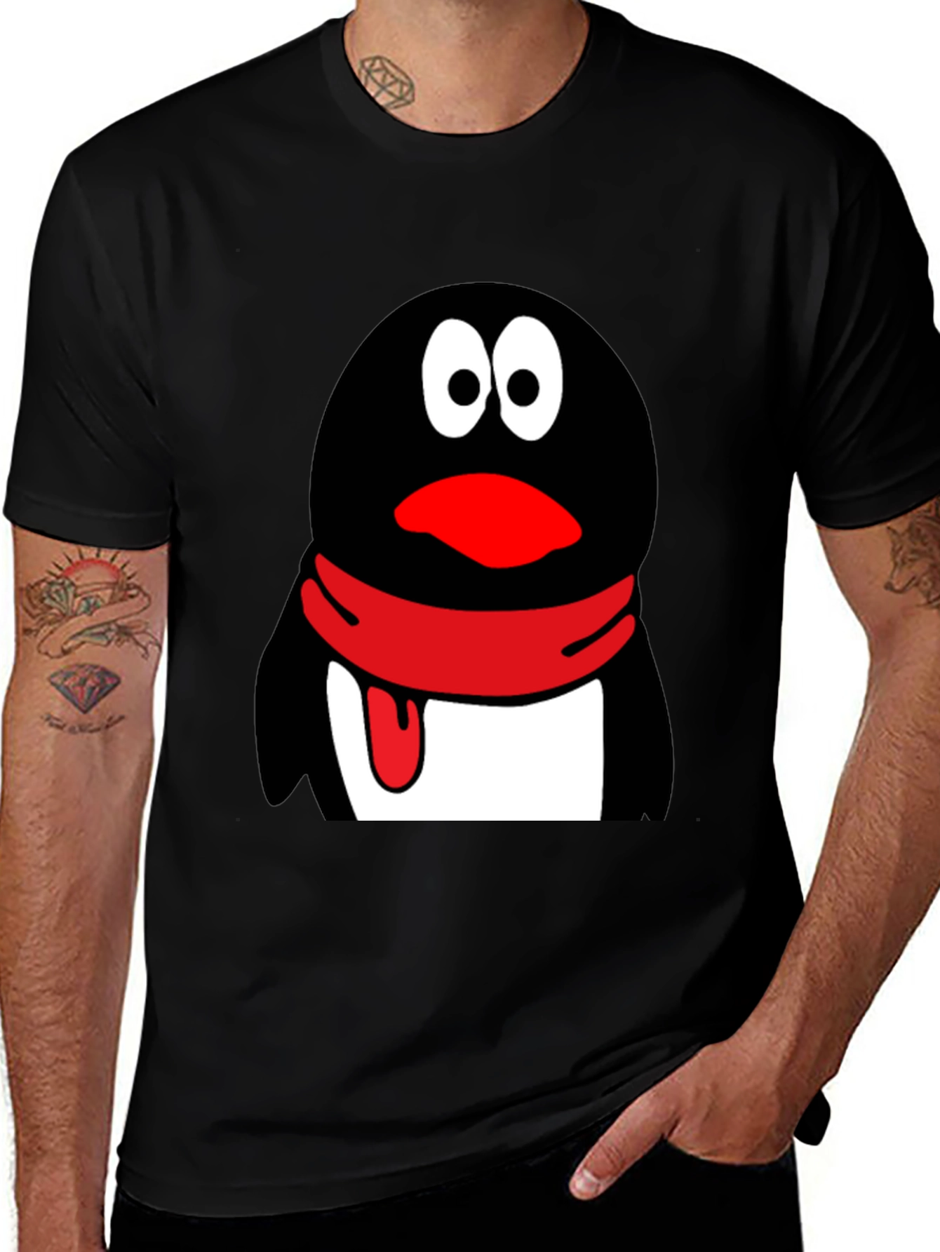 Variant 23 of Cartoon Penguin Graphic Print Men's Black T-Shirt