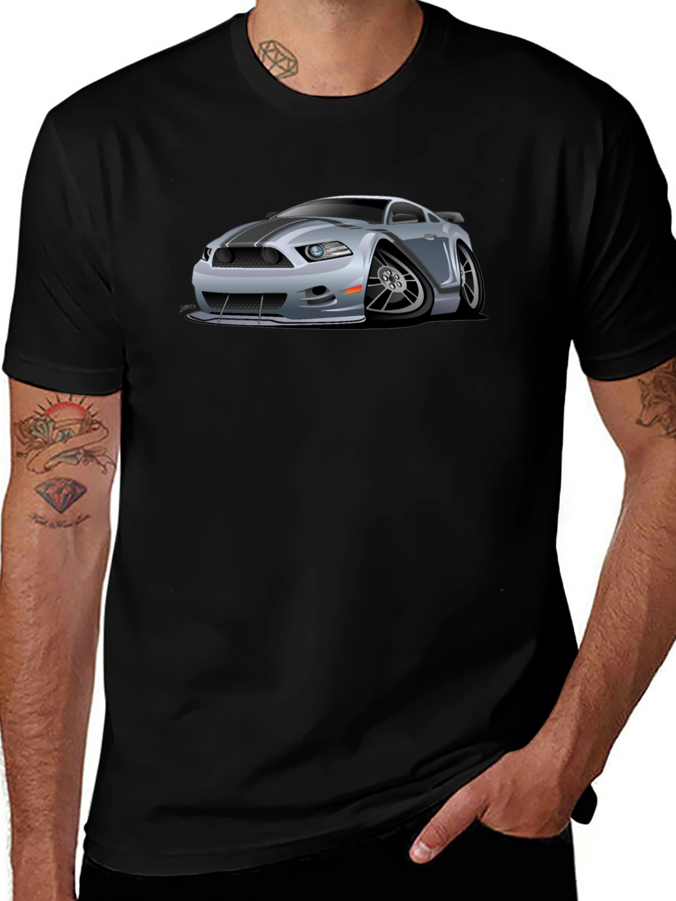 Variant 27 of Car Cartoon Graphic Print Black T-Shirt