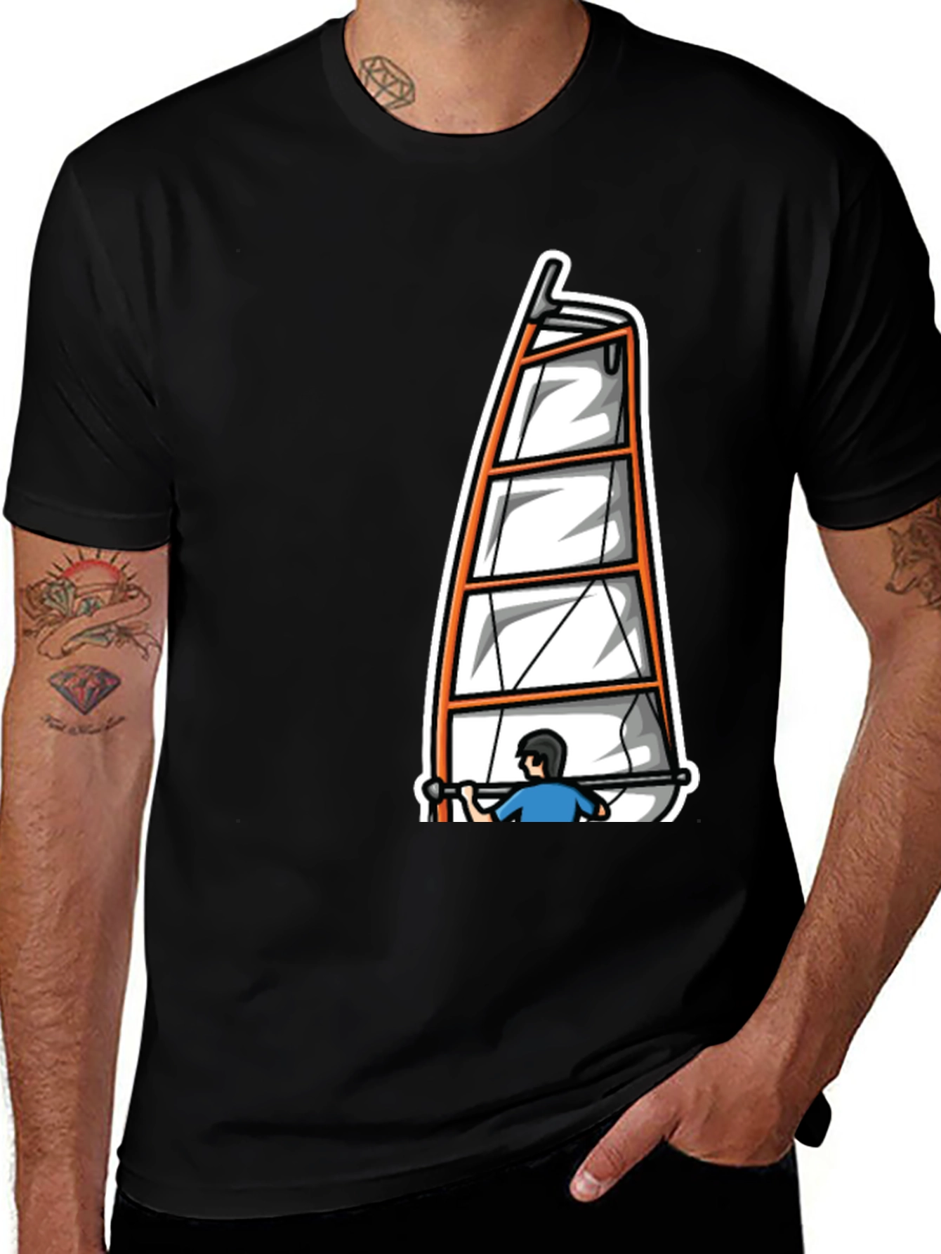 Variant 18 of Windsurfing Graphic Tee - Black Cotton T-Shirt