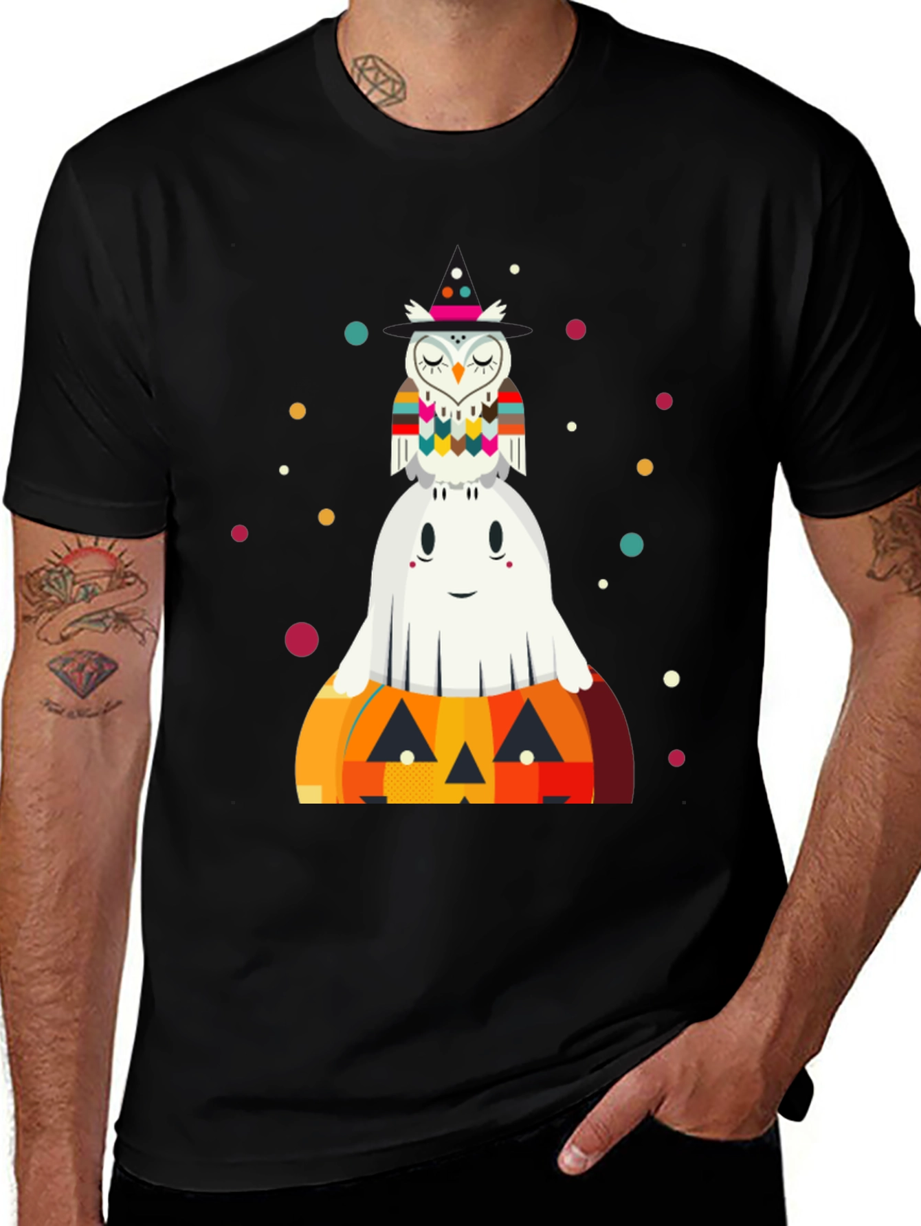 Variant 16 of Halloween Owl Ghost Pumpkin Graphic Tee