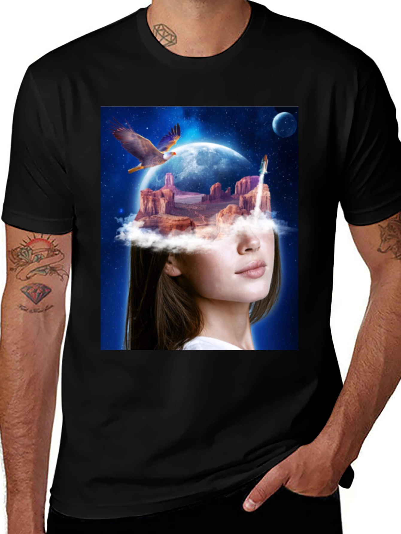 Black Surreal Dreamscape Graphic Tee - Unique Artistic T-Shirt main image