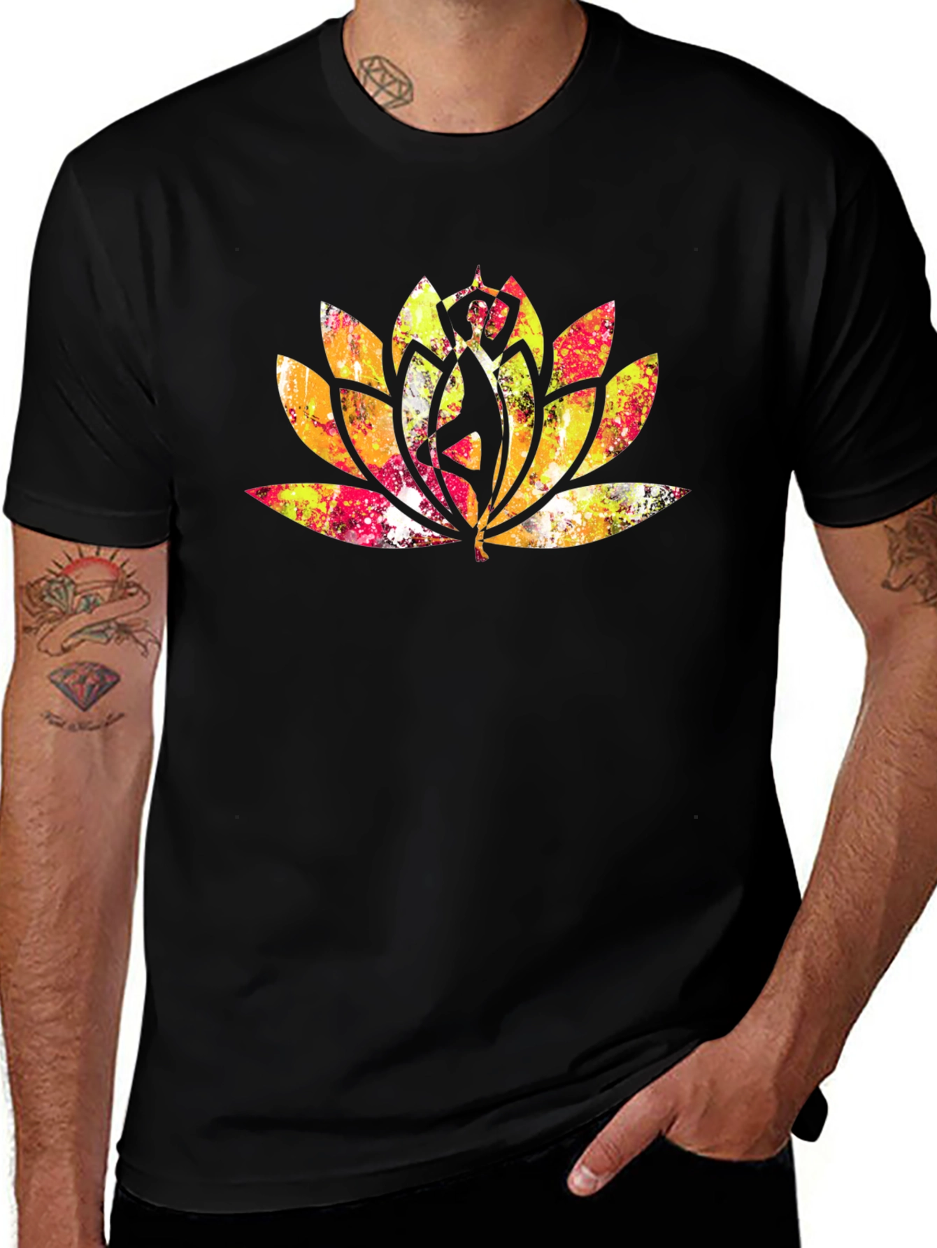 Variant 17 of Lotus Mandala Graphic Tee - Black