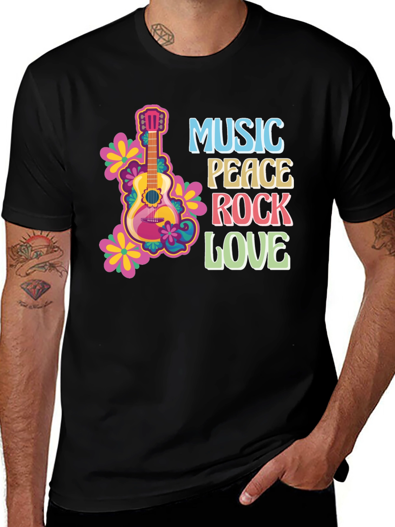 Variant 2 of Music Peace Rock Love Graphic T-Shirt