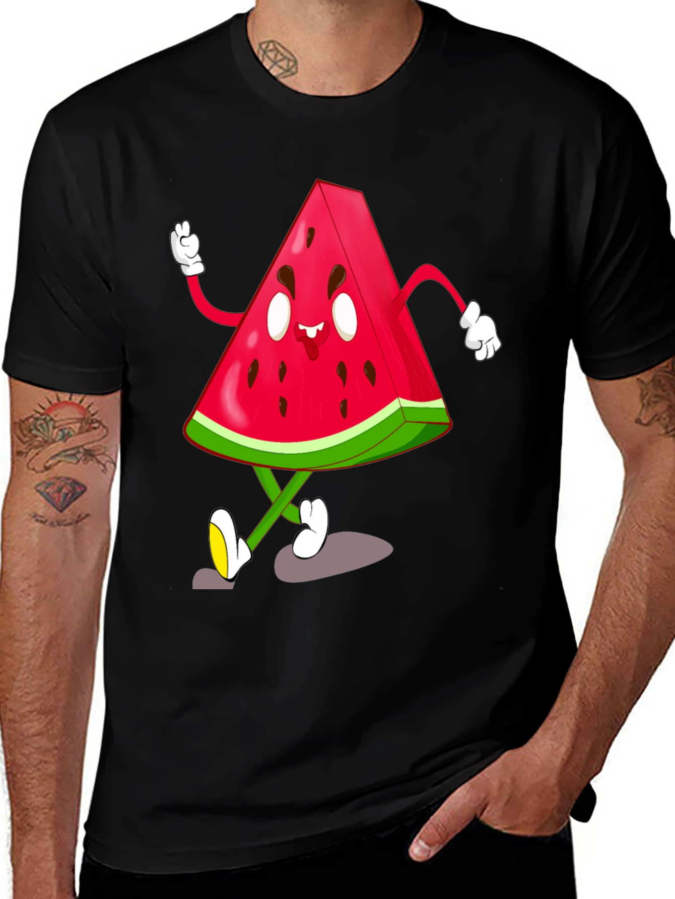 Variant 17 of Watermelon Cartoon Graphic Black T-Shirt