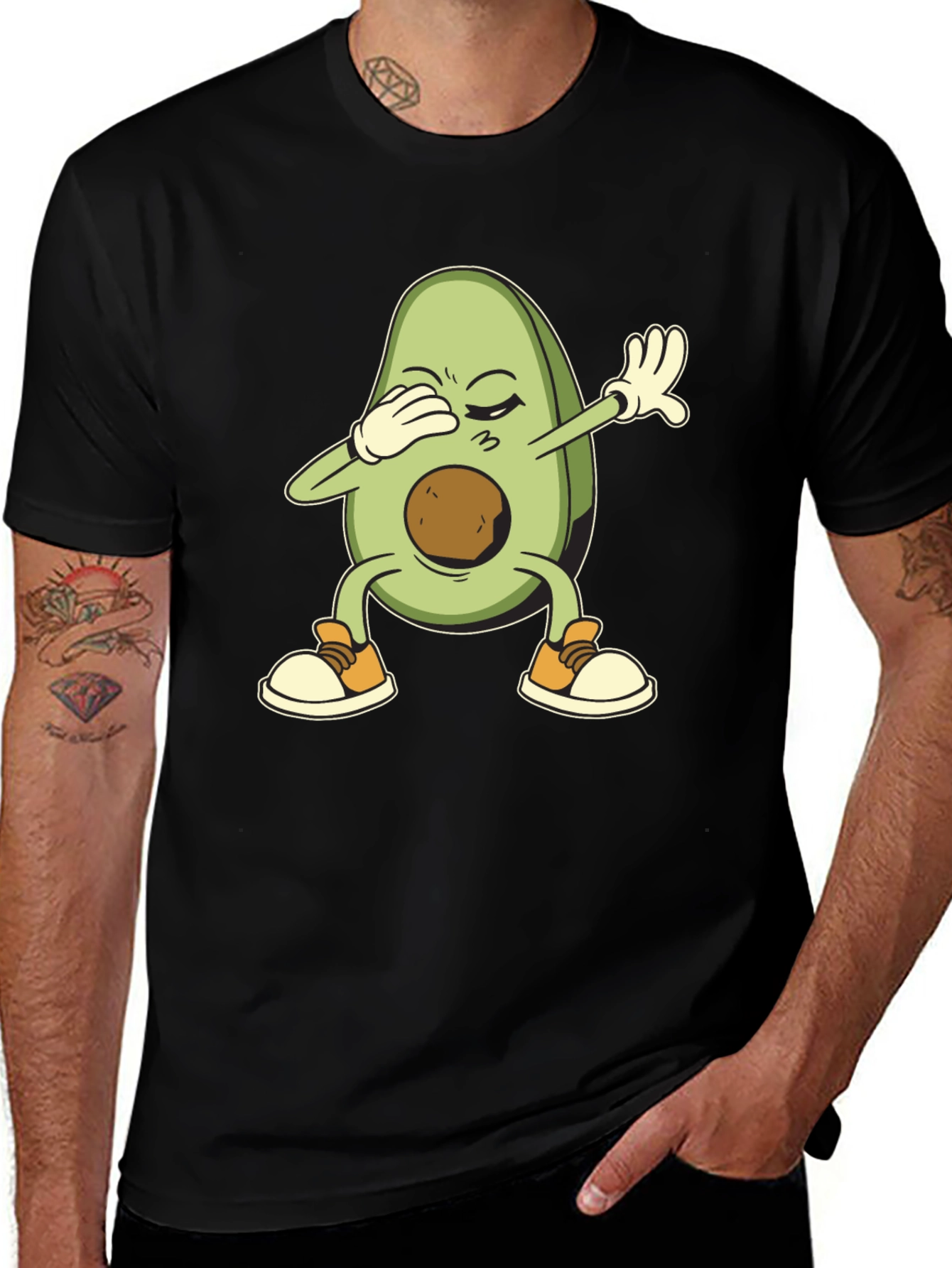 Variant 28 of Dabbing Avocado Graphic T-Shirt - Black Cotton Tee