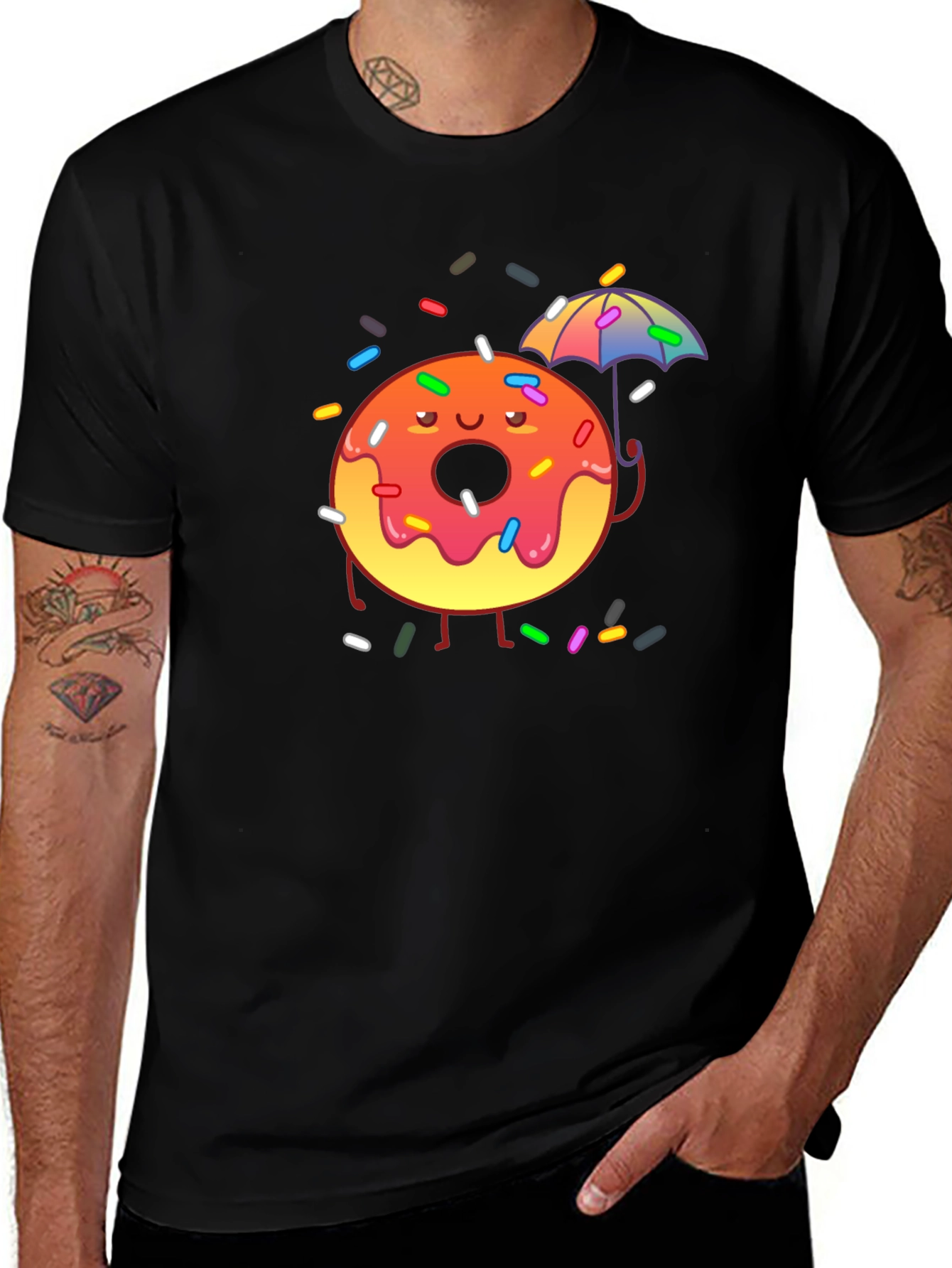 Variant 20 of Donut Worry! Black Cotton Graphic Tee