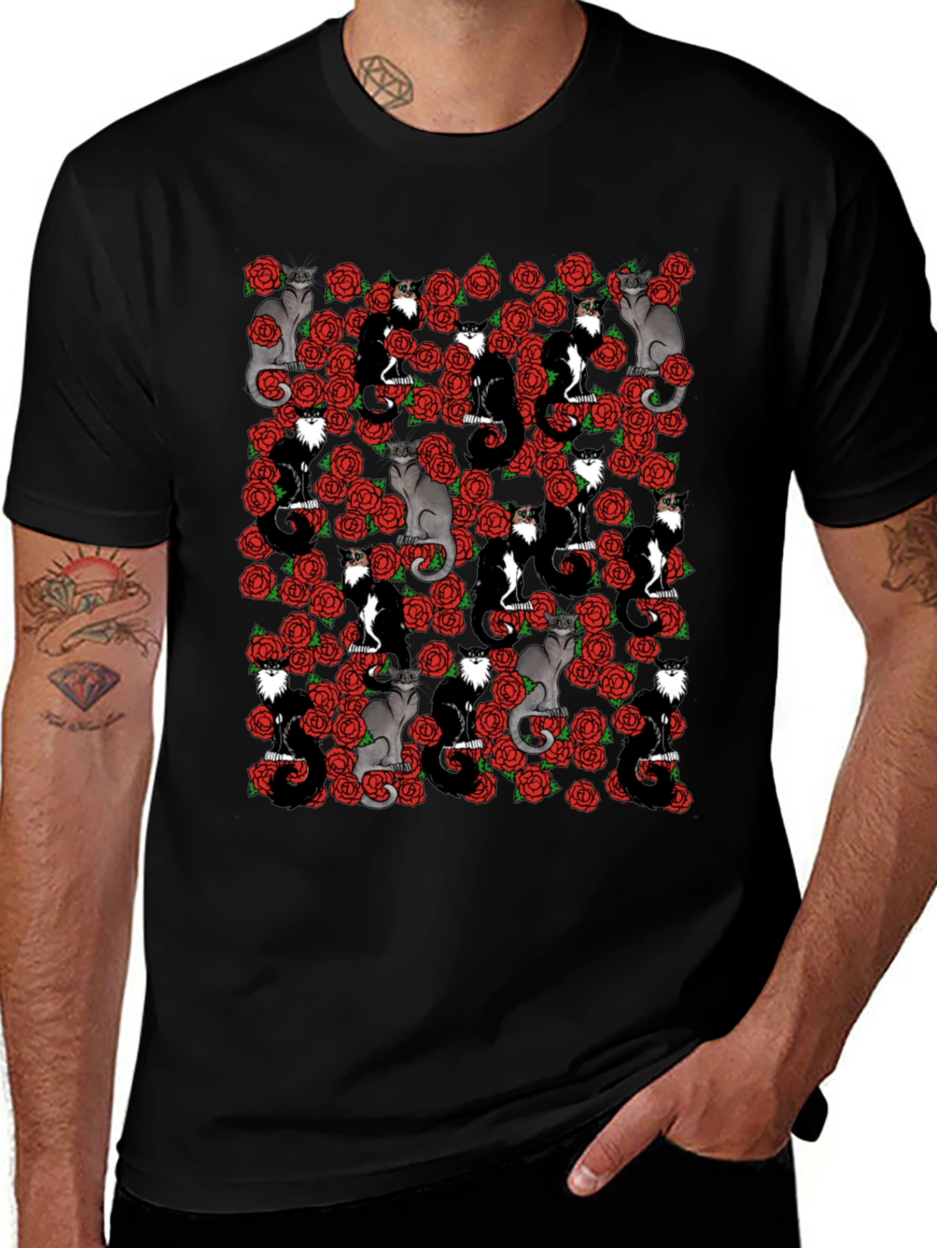 Variant 25 of Cats & Roses T-Shirt - Unique Graphic Print