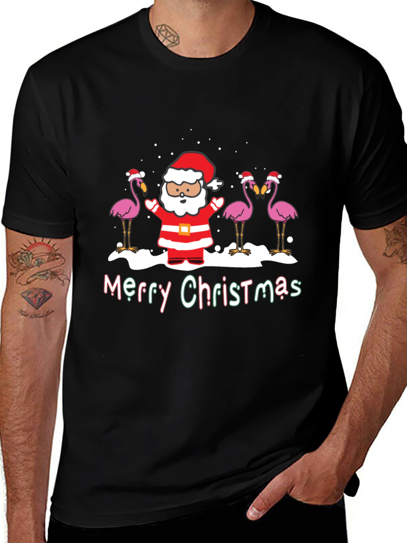 Variant 7 of Merry Christmas Flamingo Santa Graphic Tee