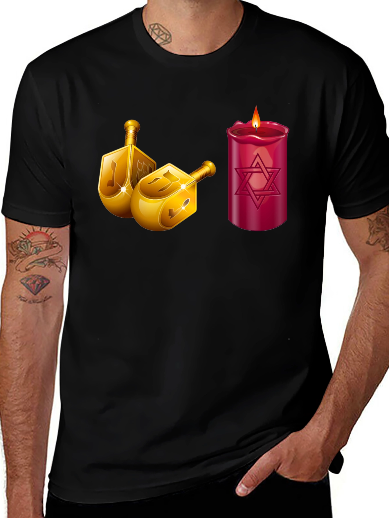 Hanukkah Dreidel & Star of David Candle T-Shirt