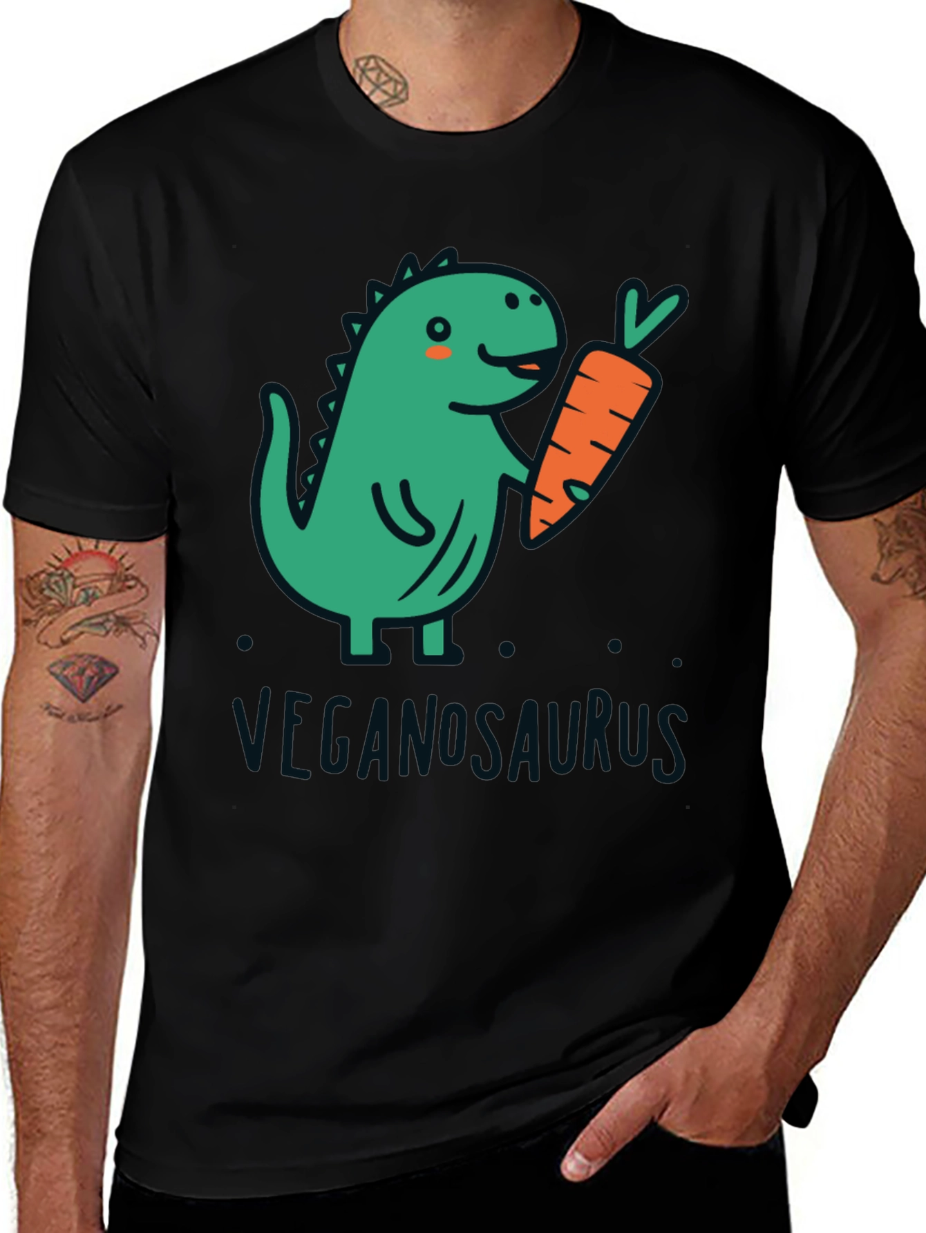 Variant 18 of Veganosaurus Black T-Shirt - Cute Vegan Dinosaur Tee