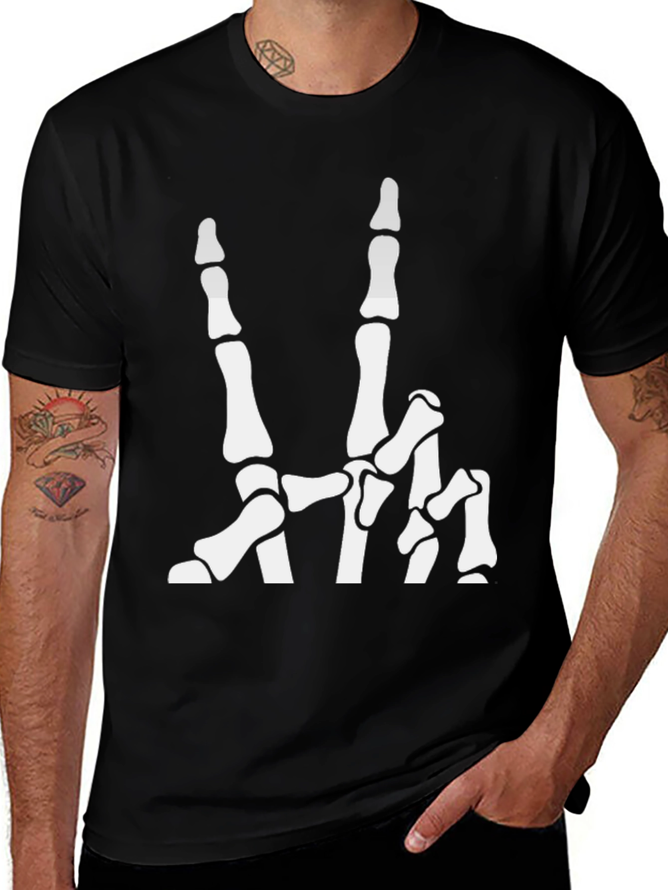 Variant 4 of Skeleton Hand Peace Sign Black T-Shirt