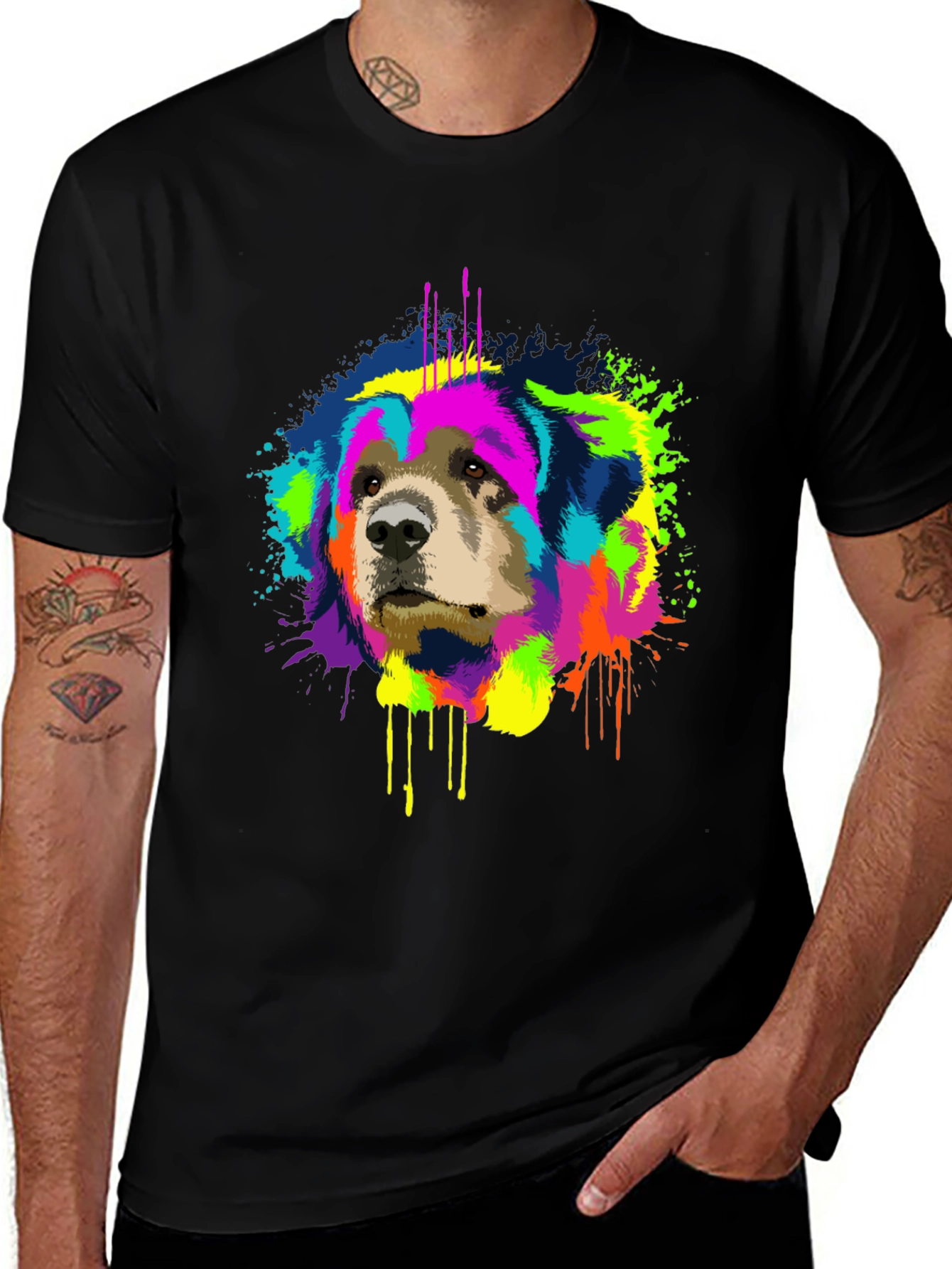 Variant 21 of Colorful Dog Graphic Black T-Shirt