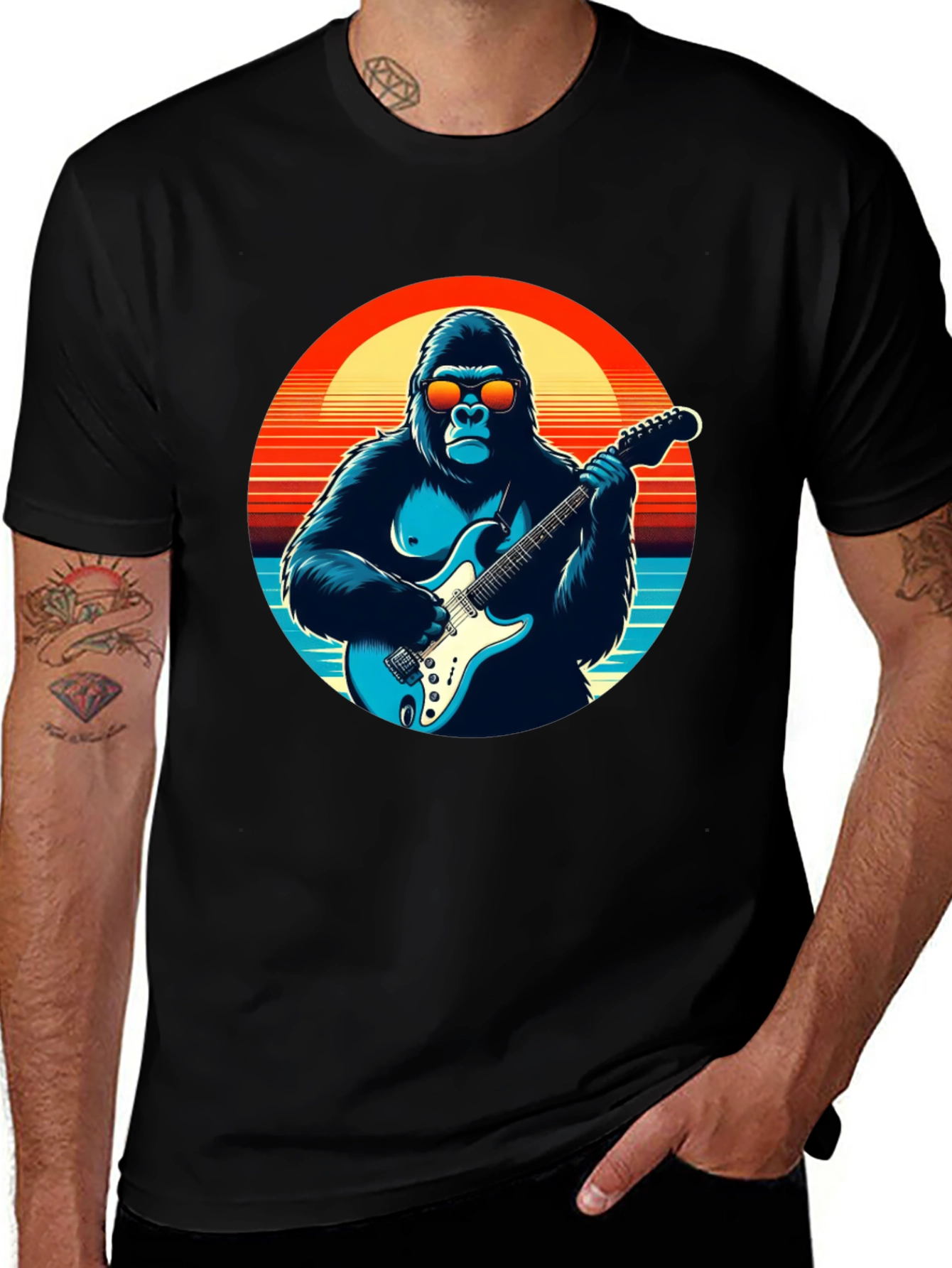 Variant 6 of Cool Gorilla Guitarist Graphic Tee