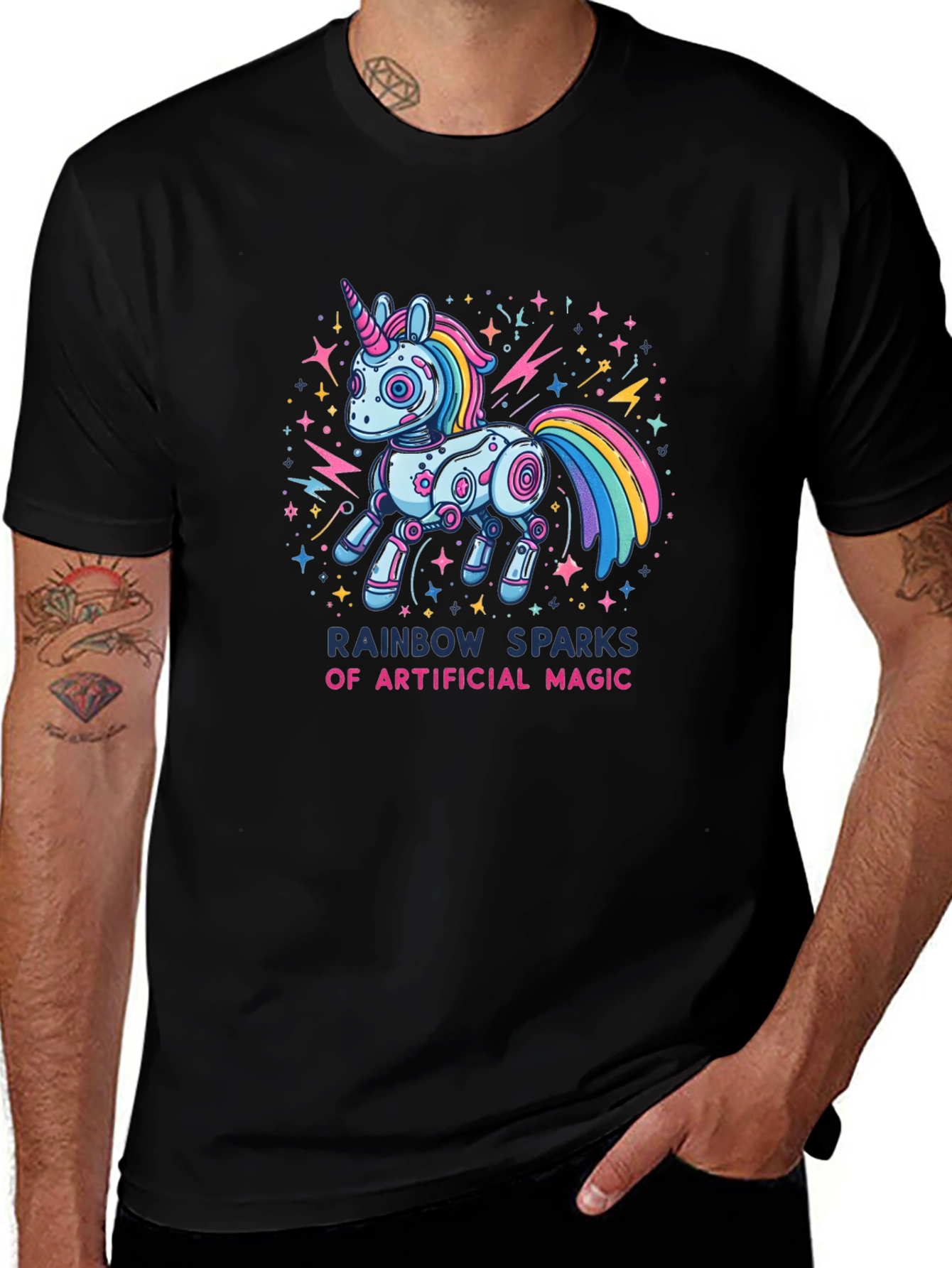 Variant 10 of Rainbow Sparks Robot Unicorn Graphic T-Shirt