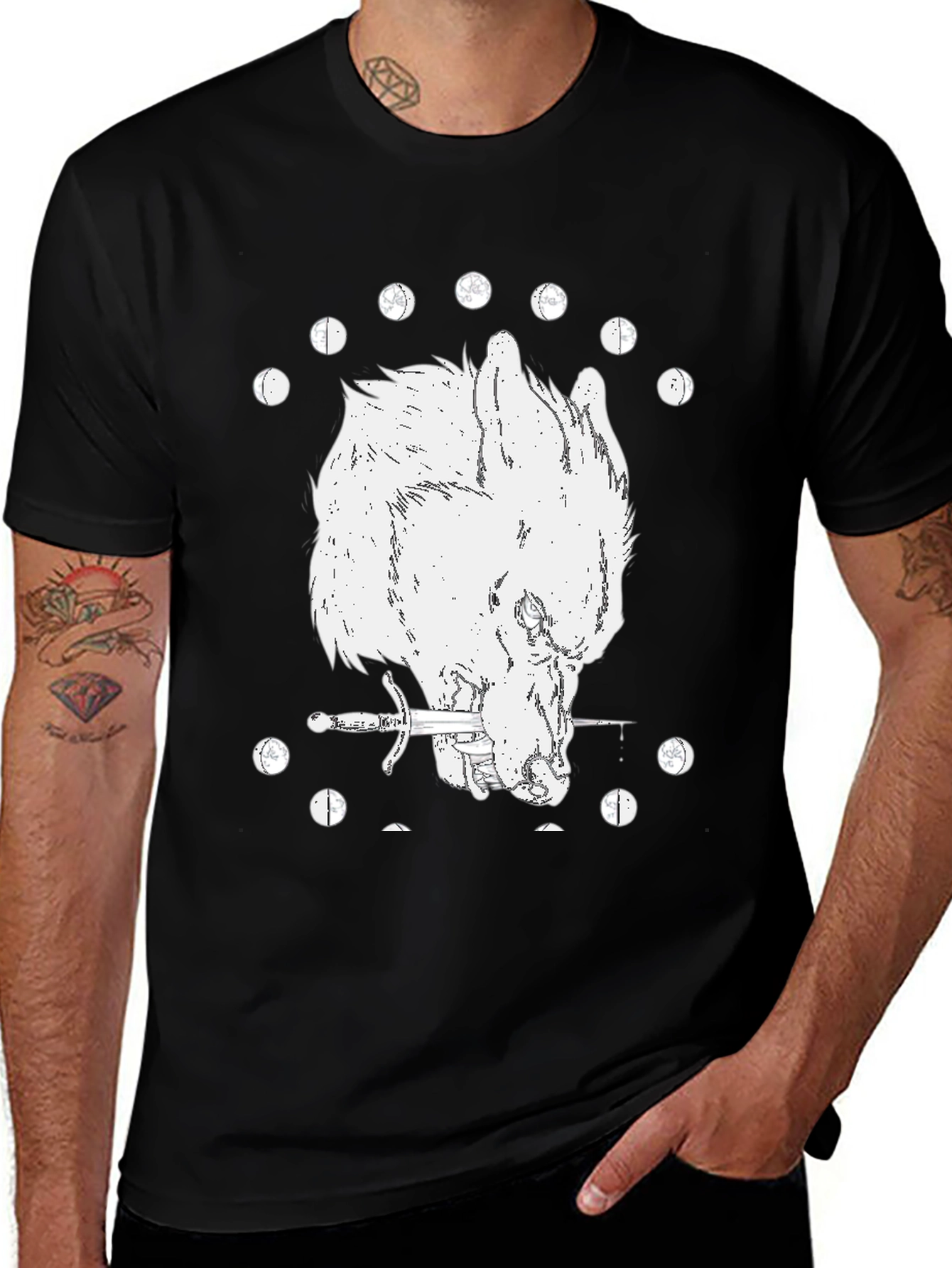 Variant 30 of Wolf & Sword Graphic Tee - Black Cotton T-Shirt