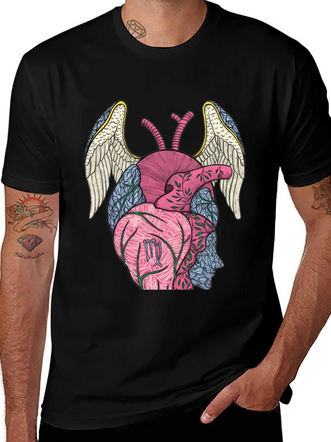 Virgo Heart Wings T-Shirt - Black