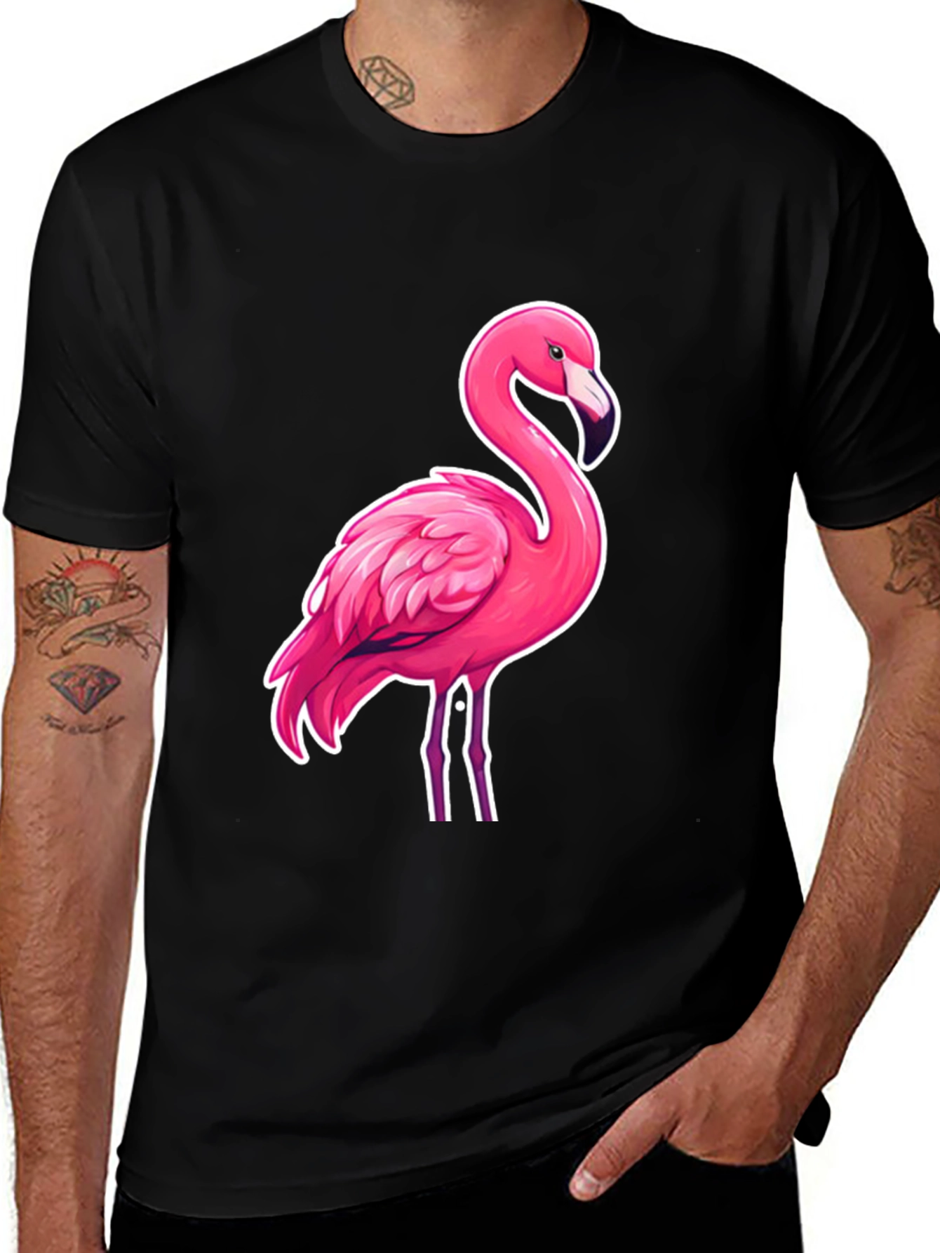 Variant 6 of Cool Flamingo Graphic Tee - Stylish Black T-Shirt