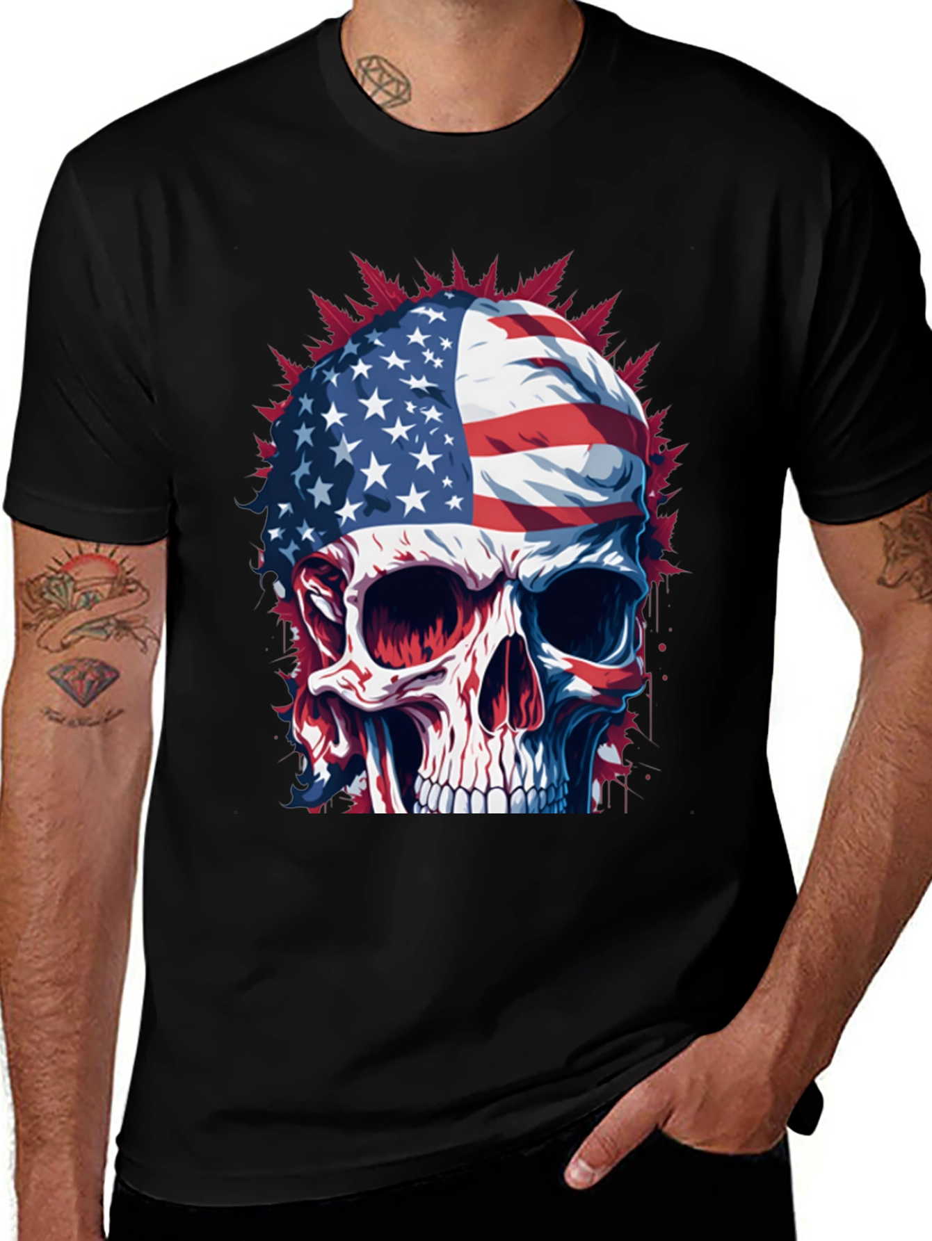 American Flag Skull Graphic T-Shirt