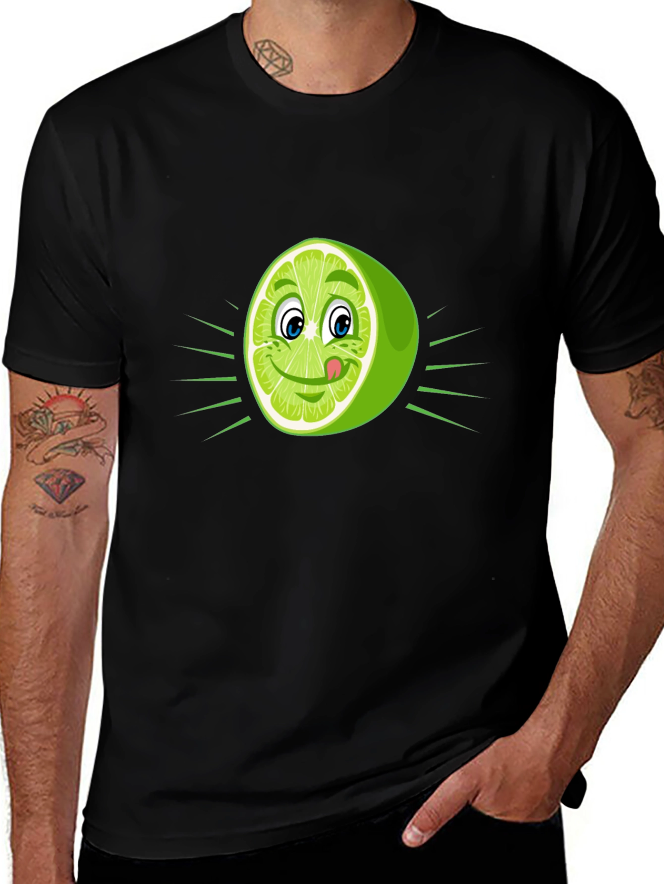 Variant 28 of Lime Cartoon Graphic Black T-Shirt