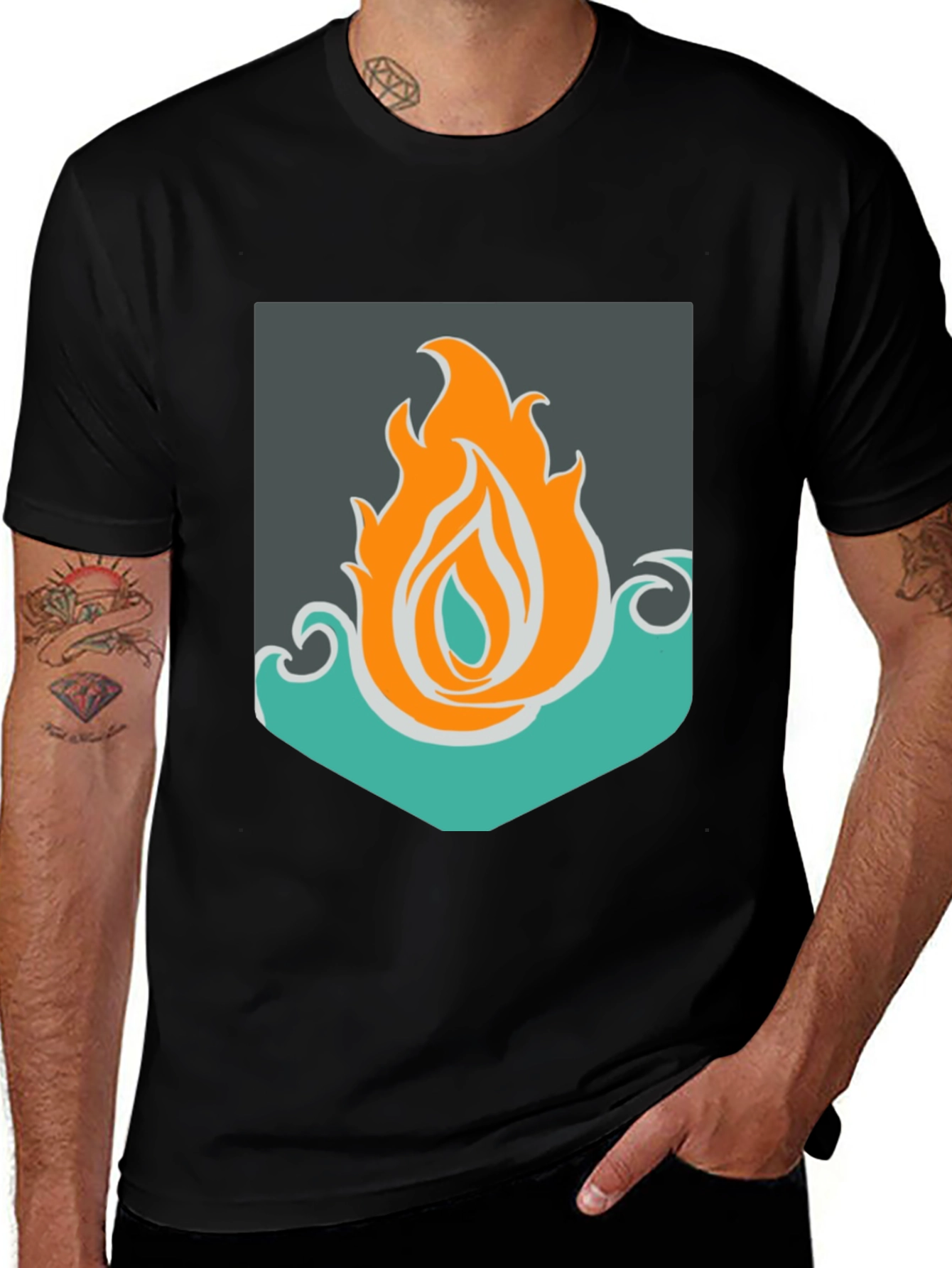 Variant 17 of Fire & Water Graphic Tee - Unisex Black T-Shirt
