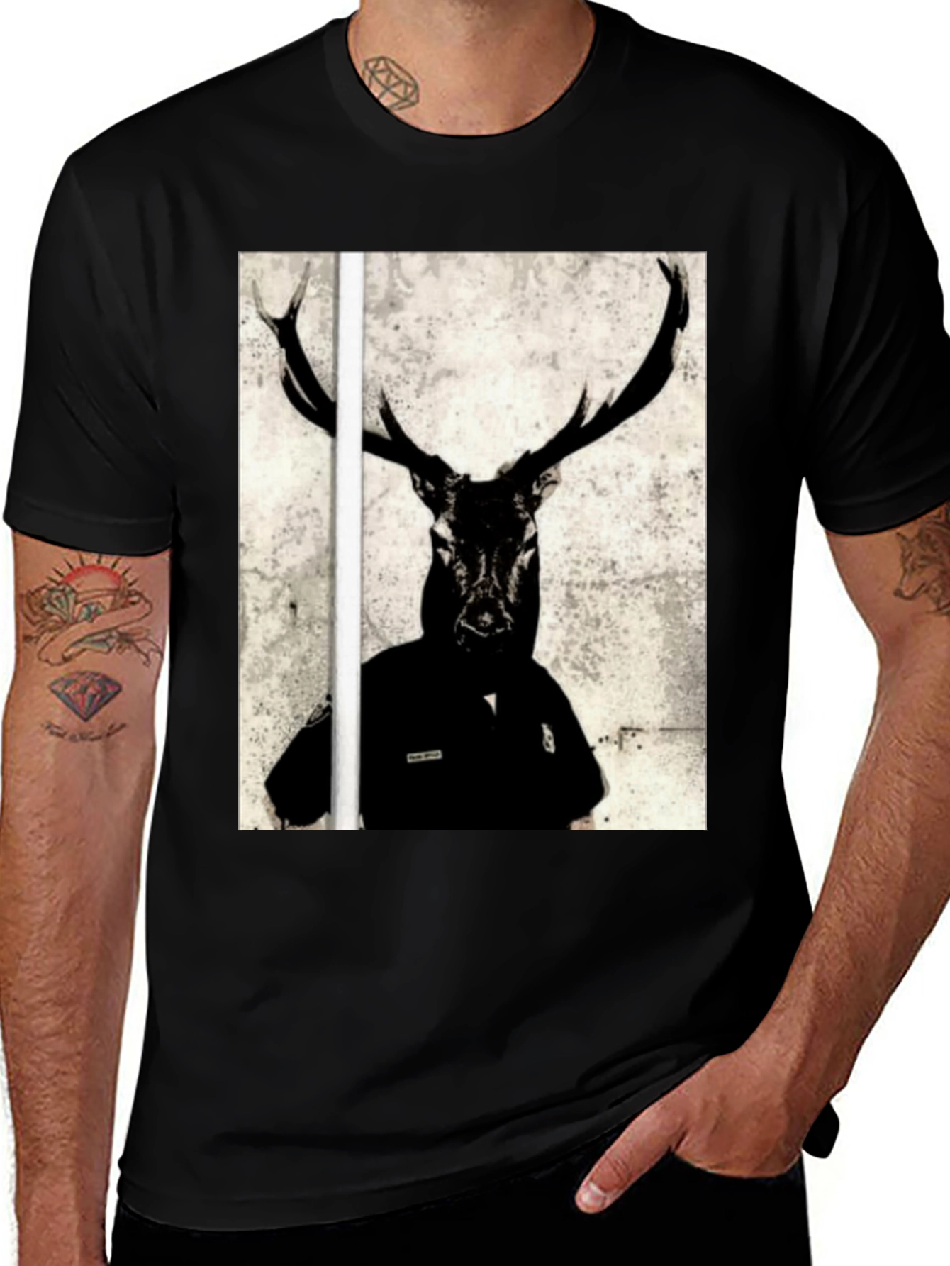 Variant 14 of Deer Graphic T-Shirt - Men's Black Tee