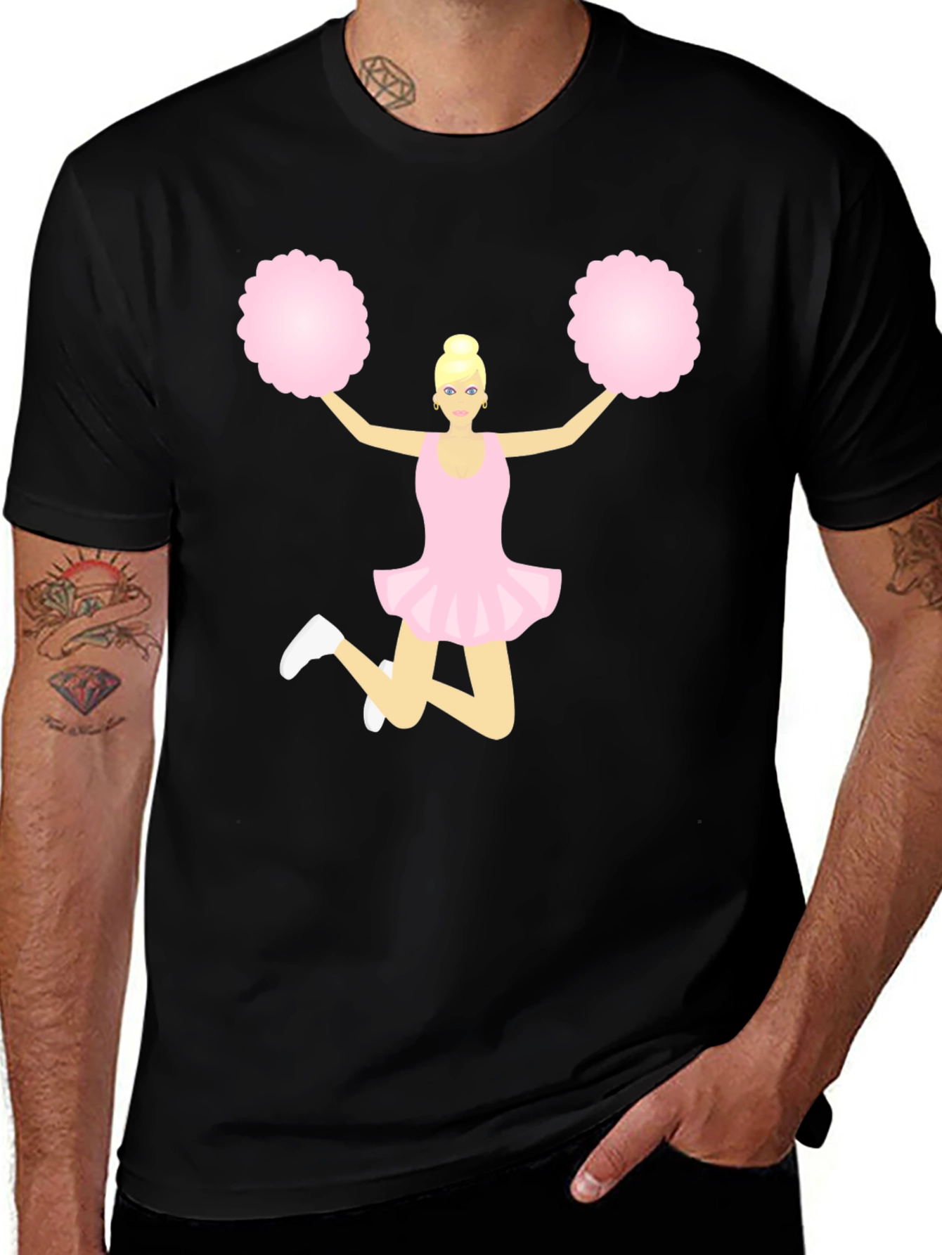 Cheerleader Graphic Tee - Black Cotton T-Shirt