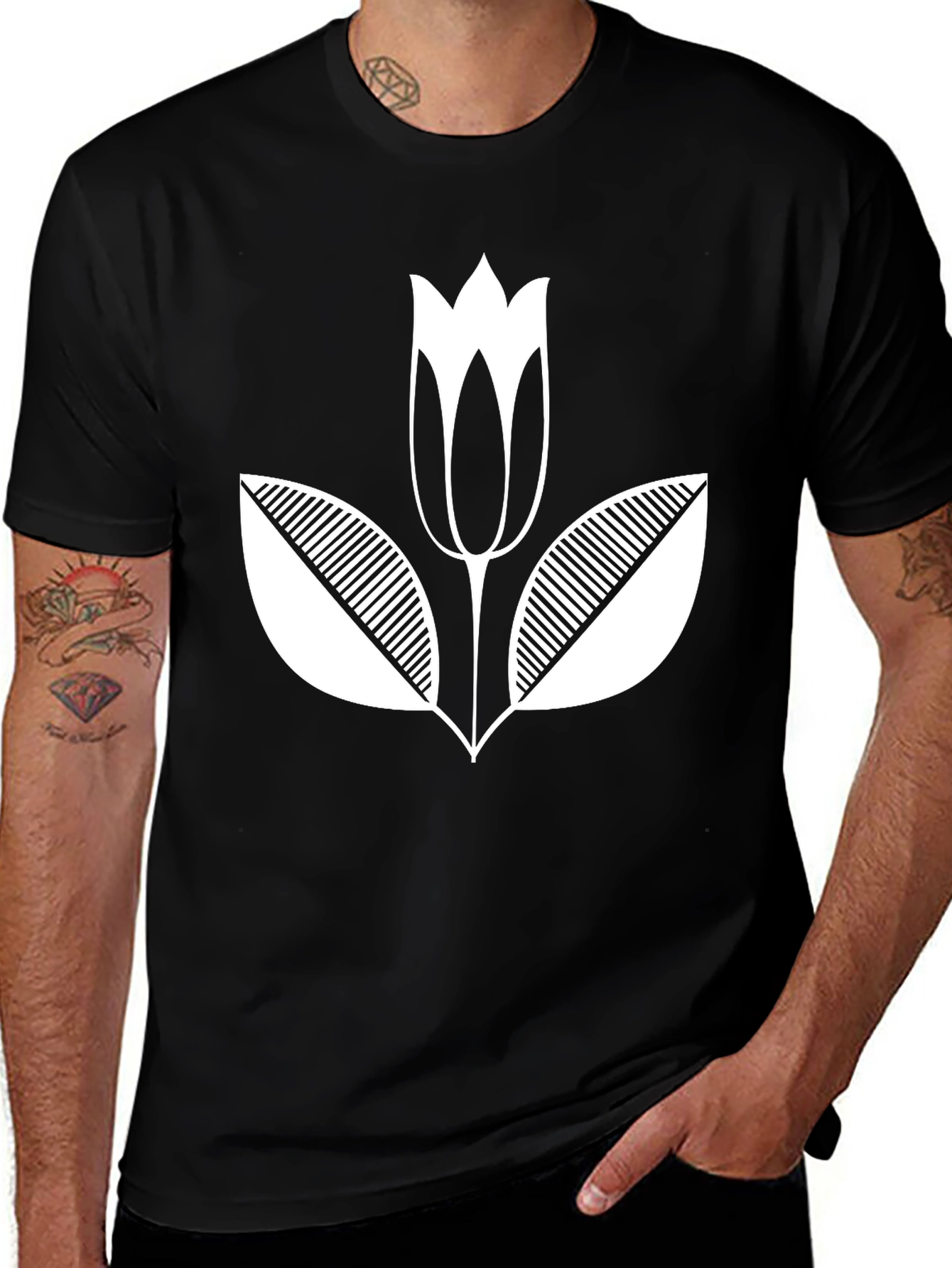Variant 23 of Black T-Shirt with White Flower Graphic Print