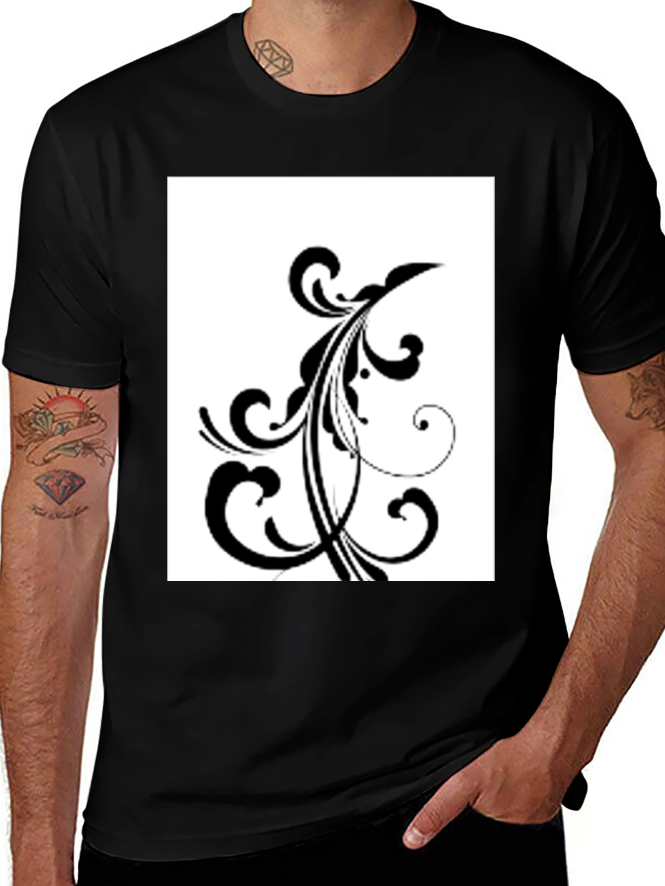 Variant 26 of Black T-Shirt with Floral Design