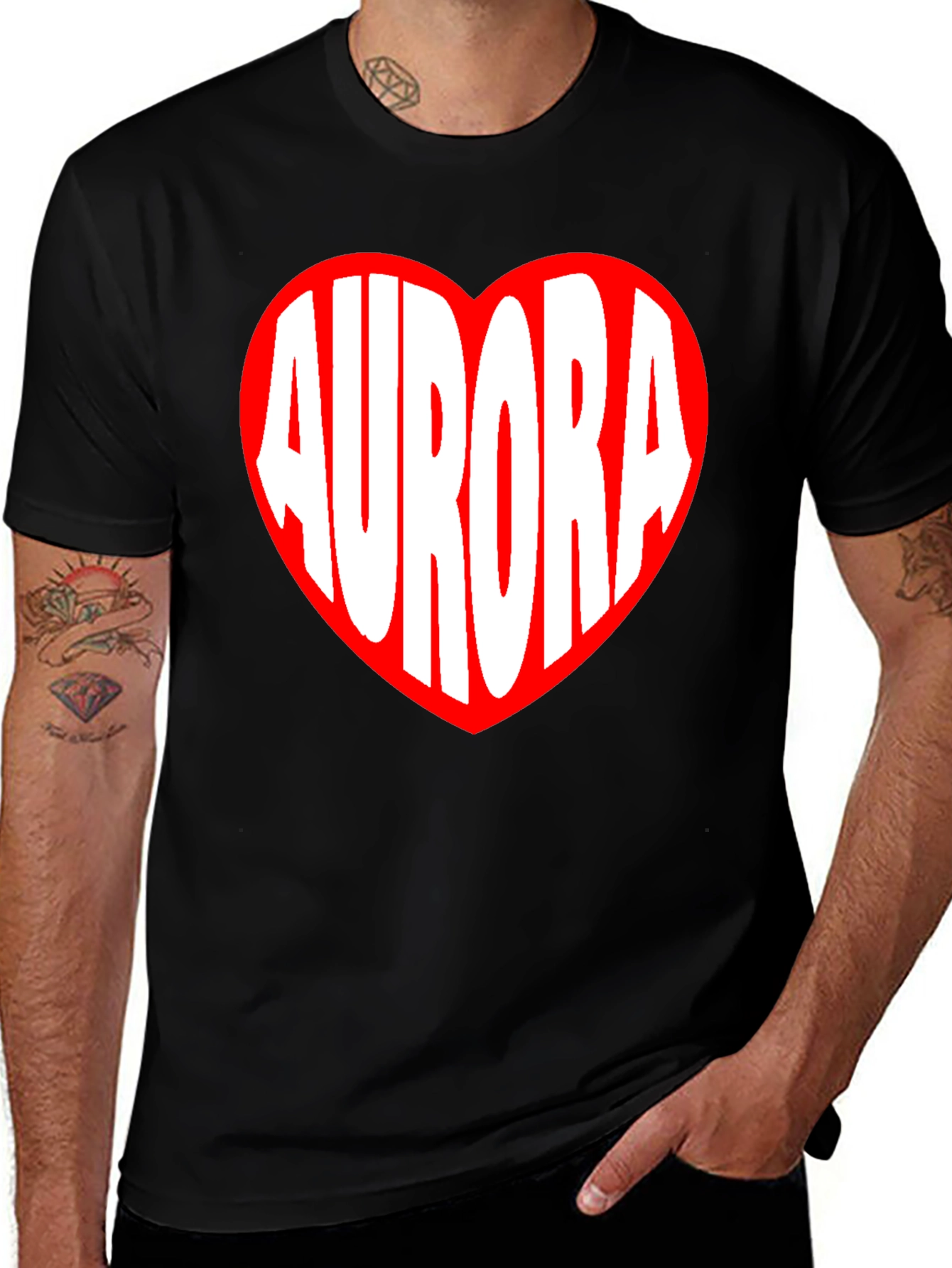 Aurora Heart Graphic Tee - Black Cotton T-Shirt