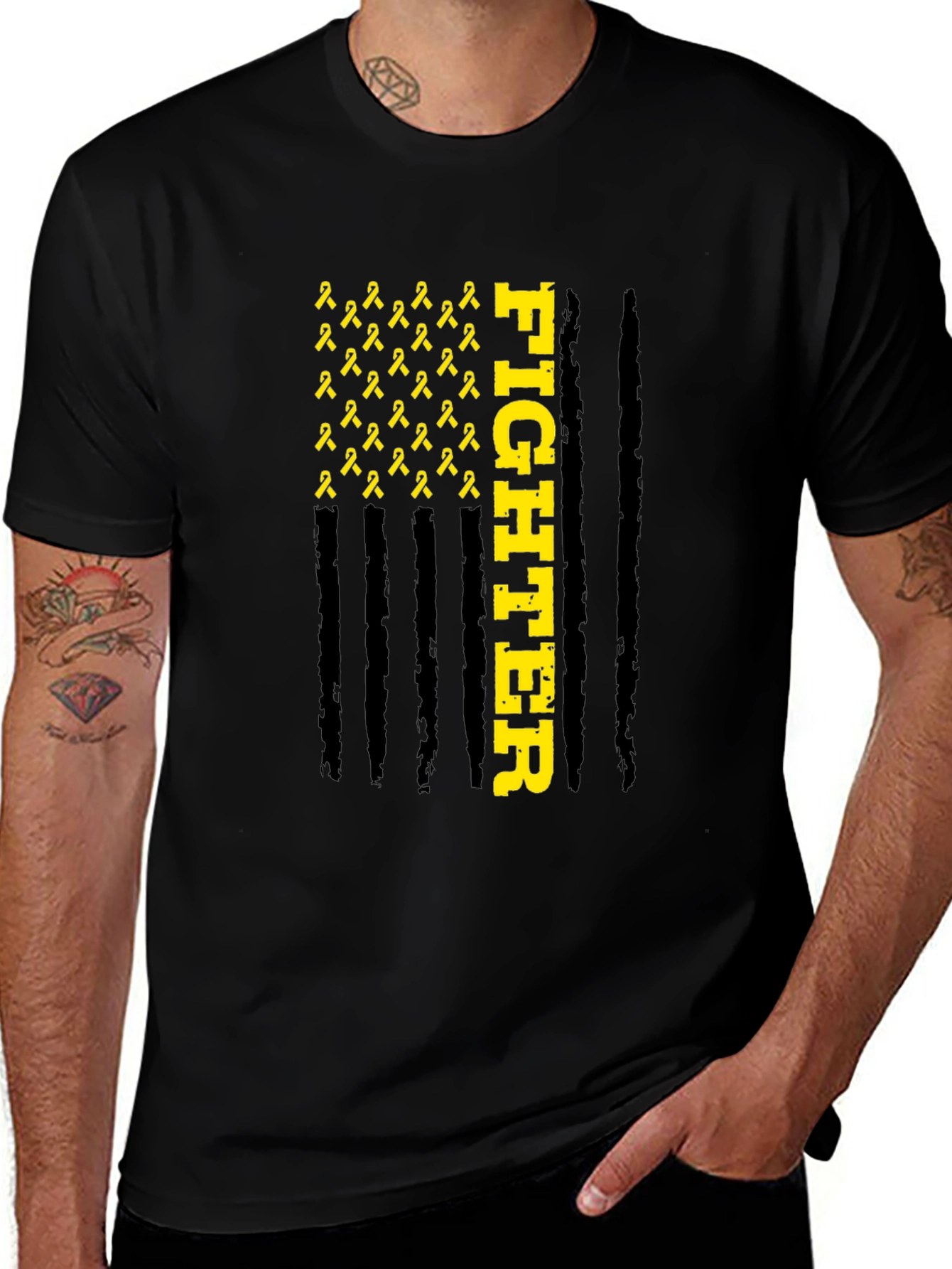Fighter Ribbon Flag Graphic Tee - Support & Awareness Shirt