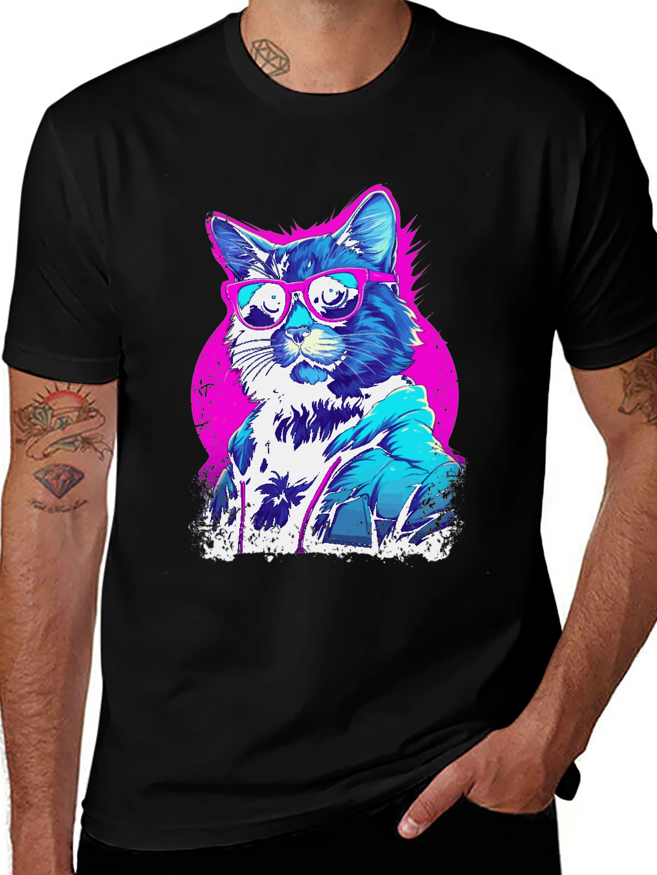 Variant 5 of Cool Cat Graphic Tee - Retro Style