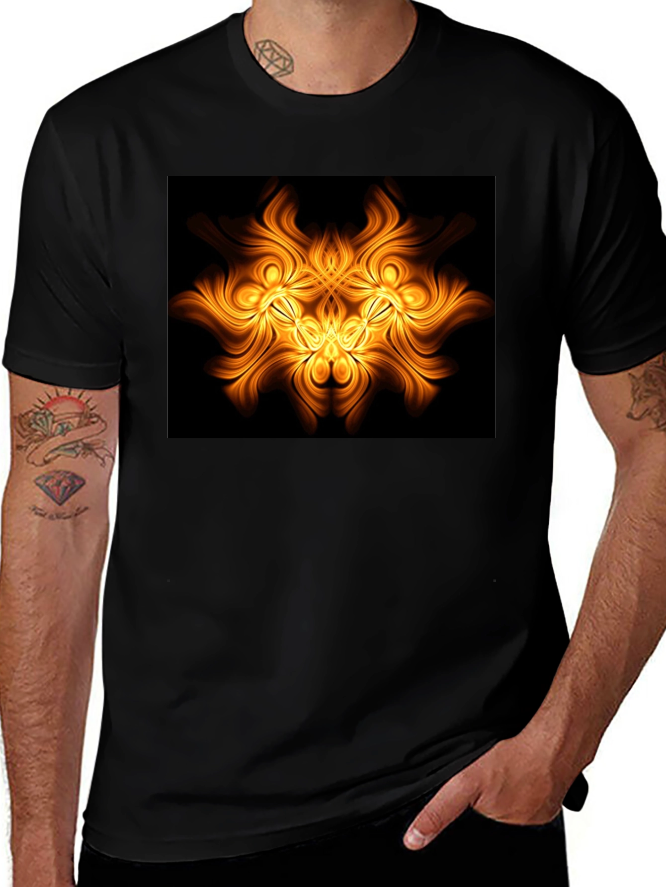 Variant 28 of Fiery Fractal Graphic T-Shirt - Black Cotton Tee