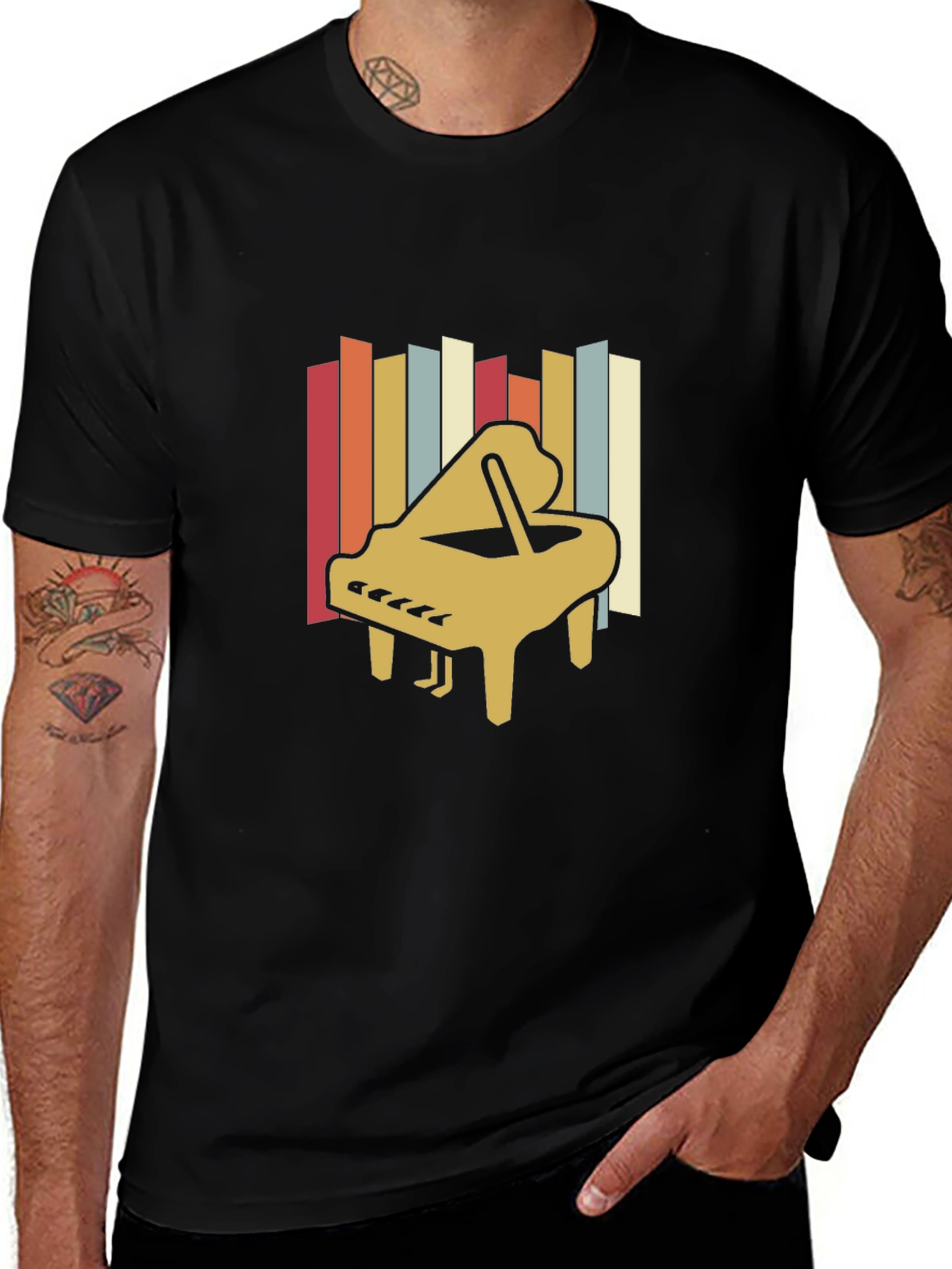 Black Retro Piano T-Shirt - Vintage Style Music Tee main image