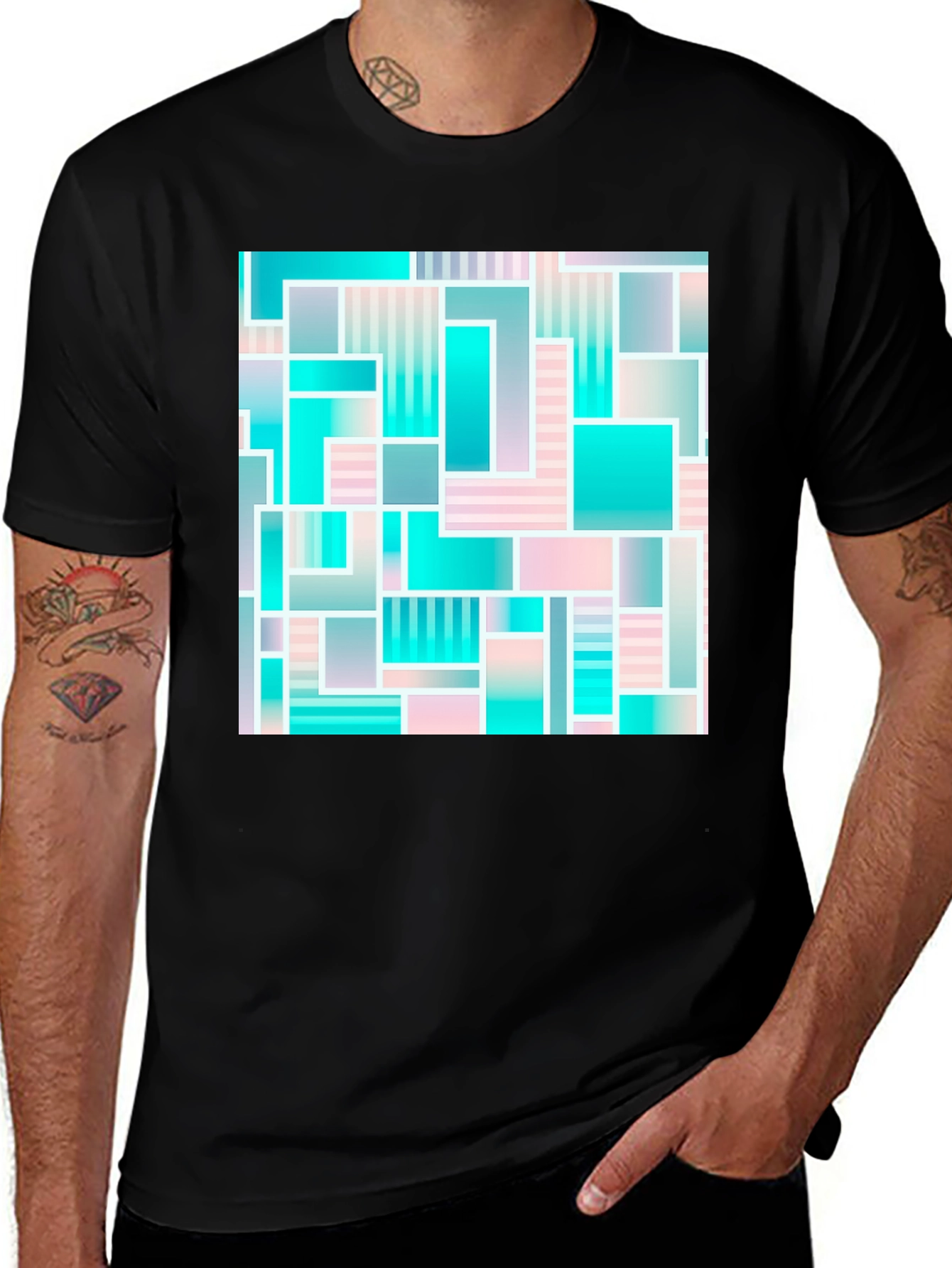 Variant 17 of Geometric Abstract Teal & Pink T-Shirt