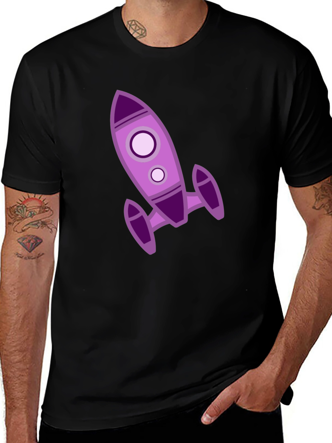 Variant 30 of Rocket Ship Graphic Tee - Black Cotton T-Shirt