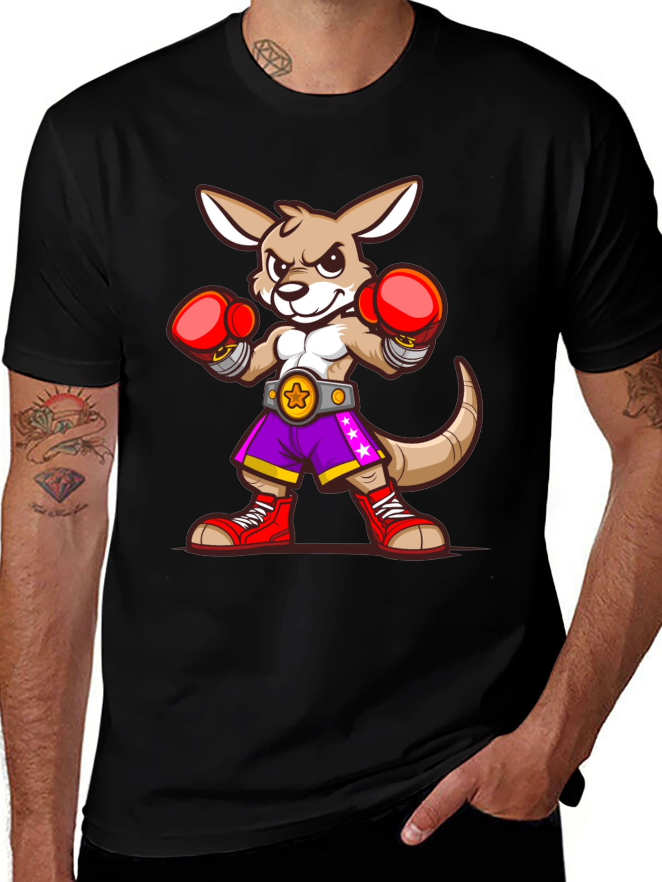 Variant 13 of Kangaroo Boxer Graphic T-Shirt - Fun Cartoon Design