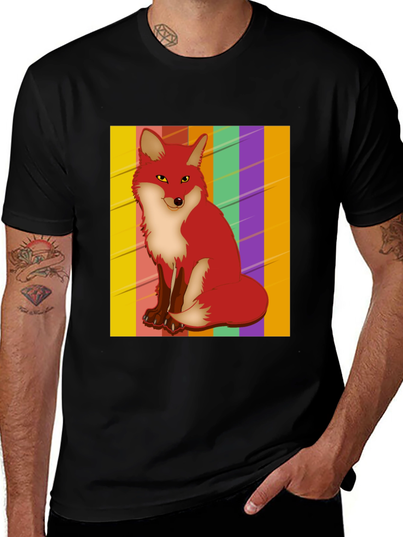 Variant 13 of Cool Fox Graphic Tee - Striped Background!