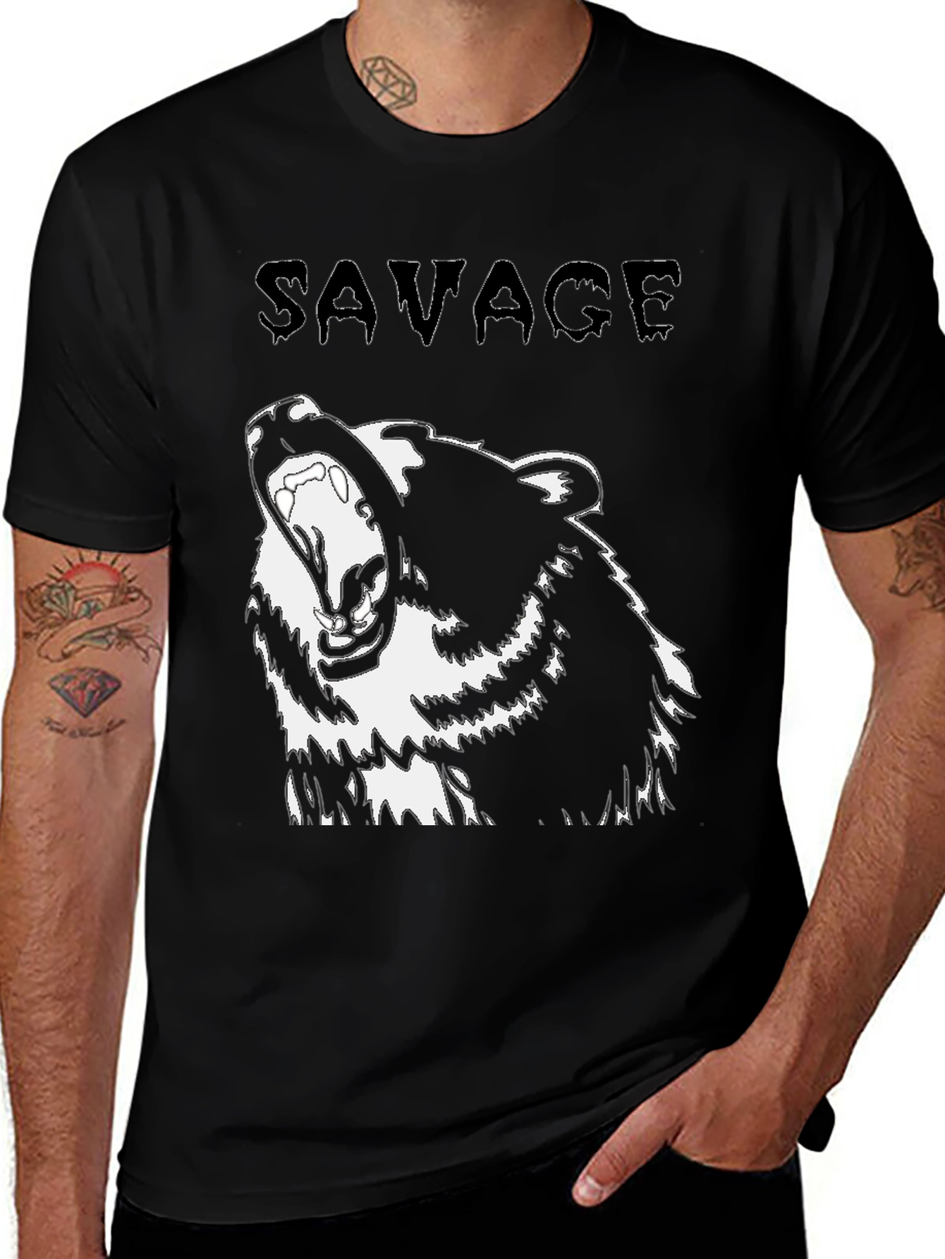 Variant 18 of Savage Bear Graphic Black T-Shirt