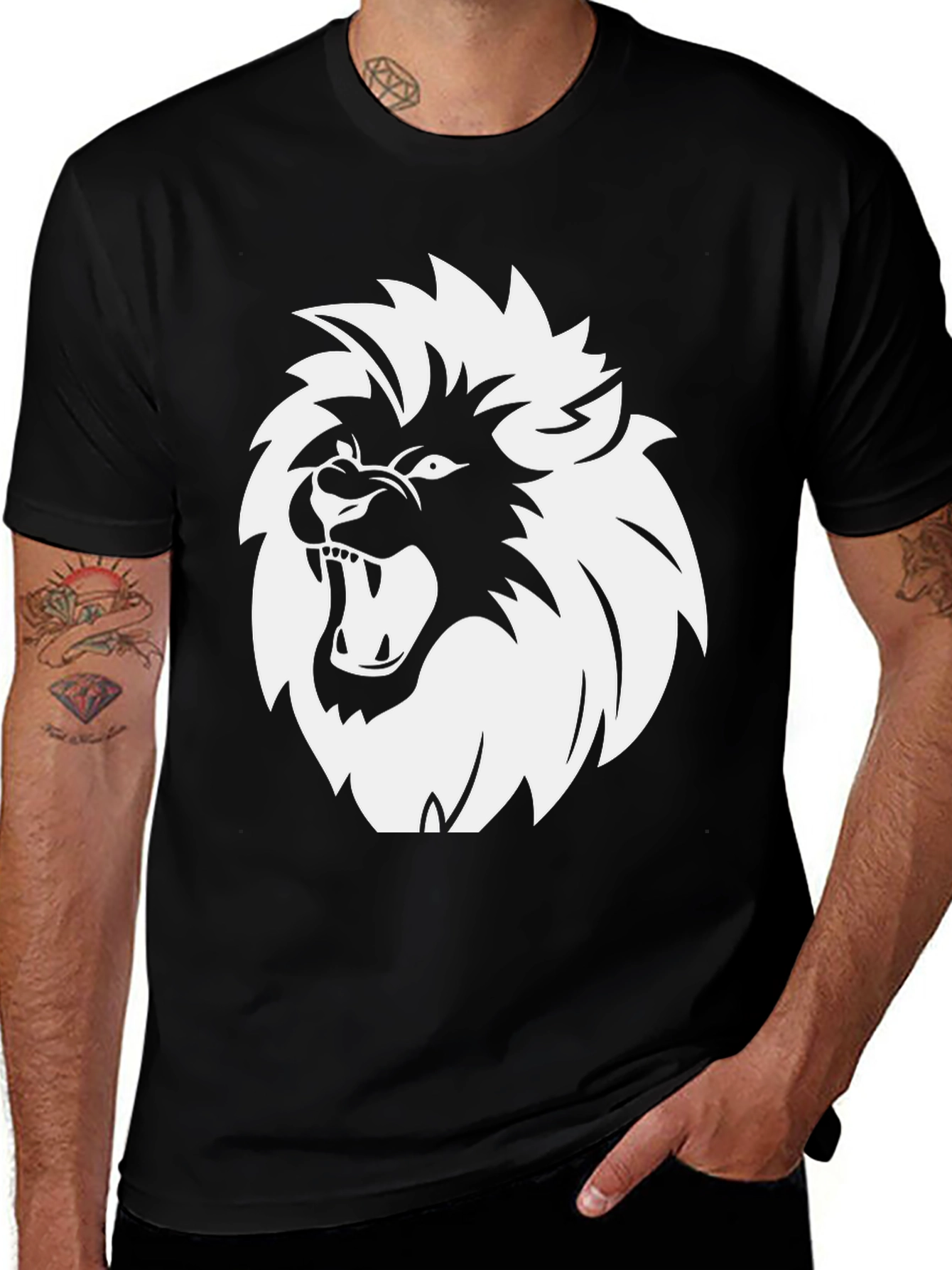 Variant 22 of Lion Graphic Print Black T-Shirt
