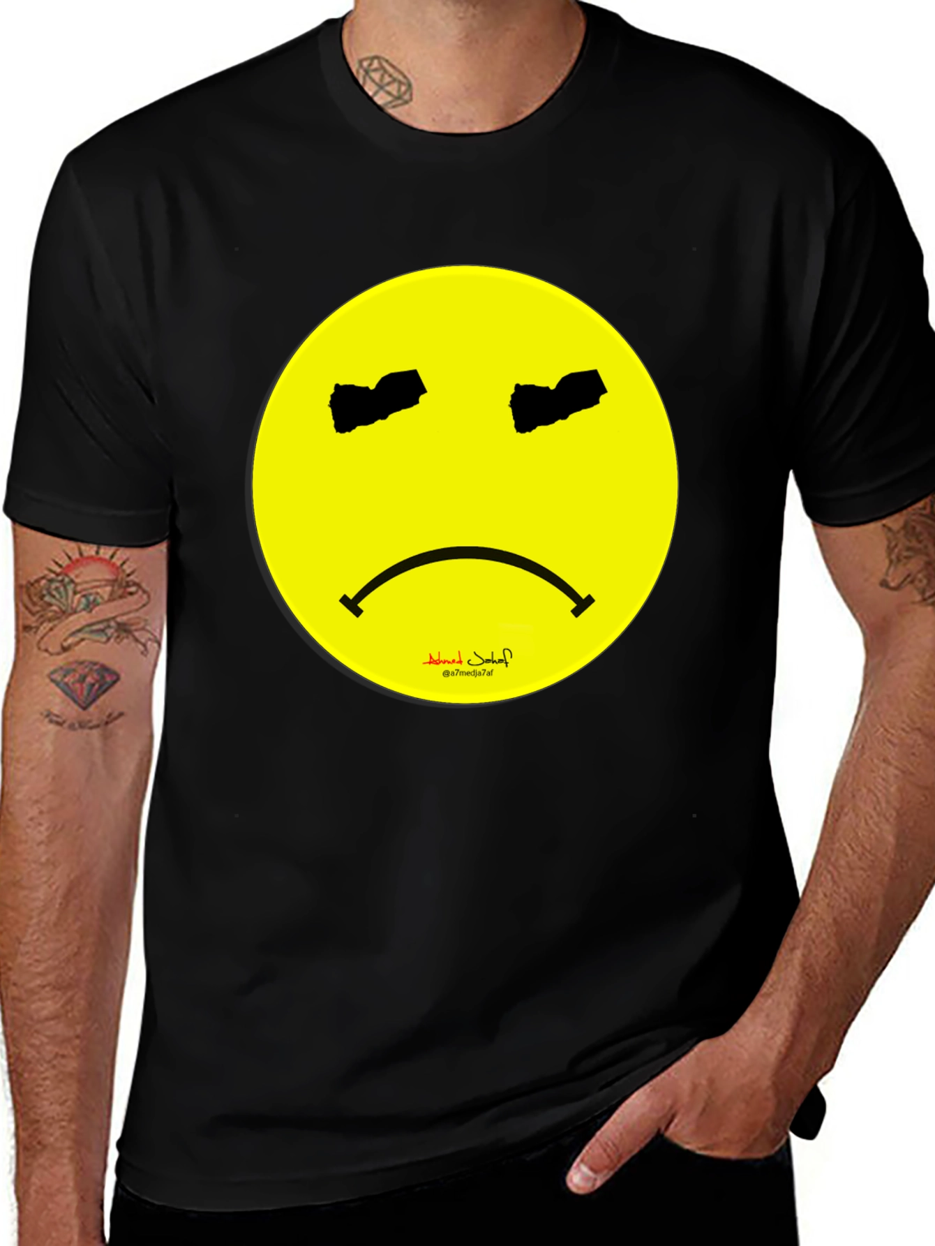 Variant 4 of Sad Face Graphic Tee - Black Cotton T-Shirt