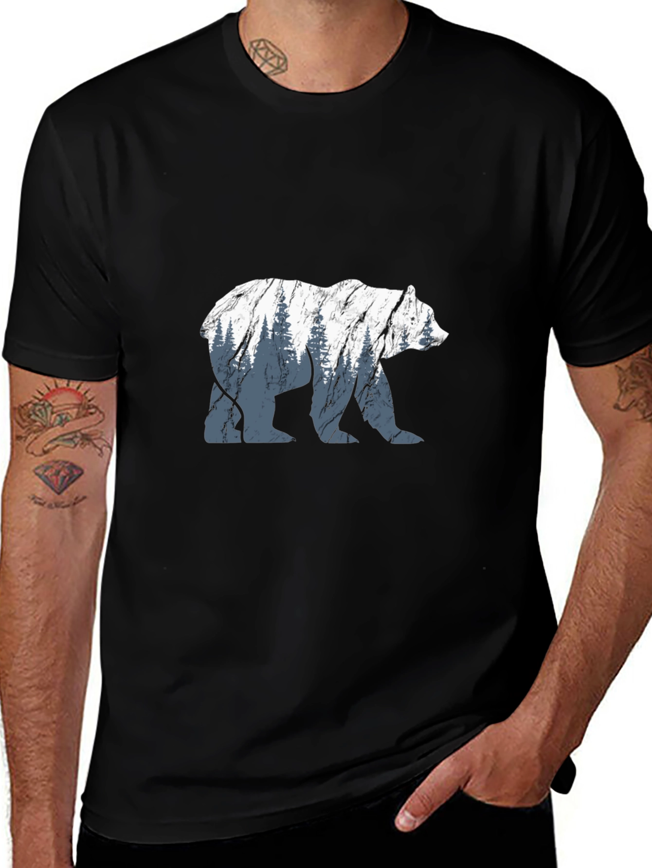 Variant 12 of Bear Silhouette Graphic Black T-Shirt