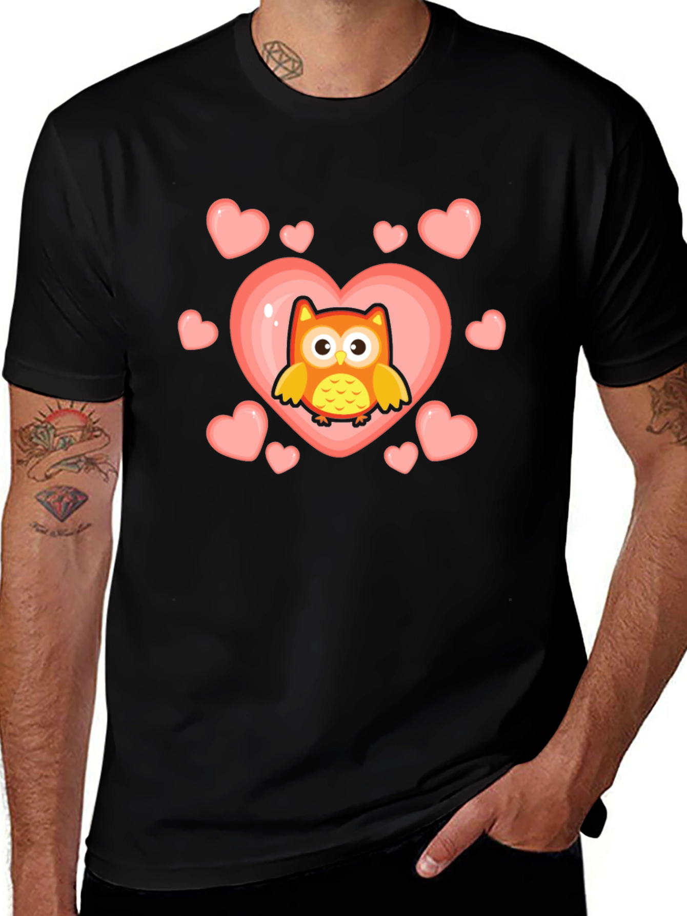 Variant 30 of Cute Owl Heart Graphic T-Shirt - Black