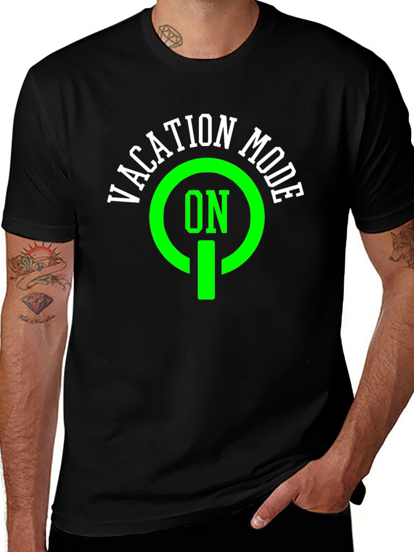 Variant 3 of Vacation Mode ON T-Shirt - Black Casual Tee