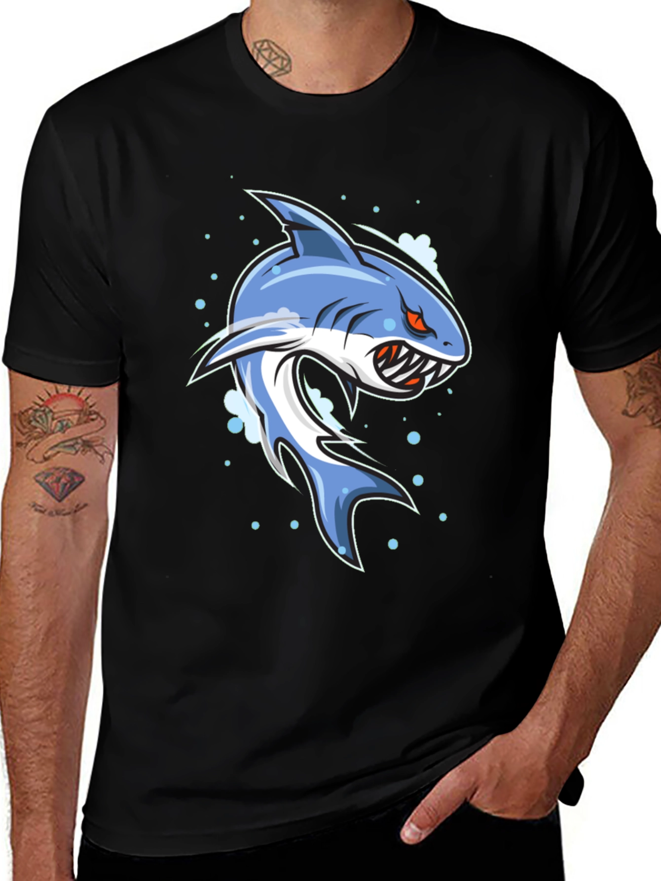Variant 26 of Shark Graphic Print Black T-Shirt for Men
