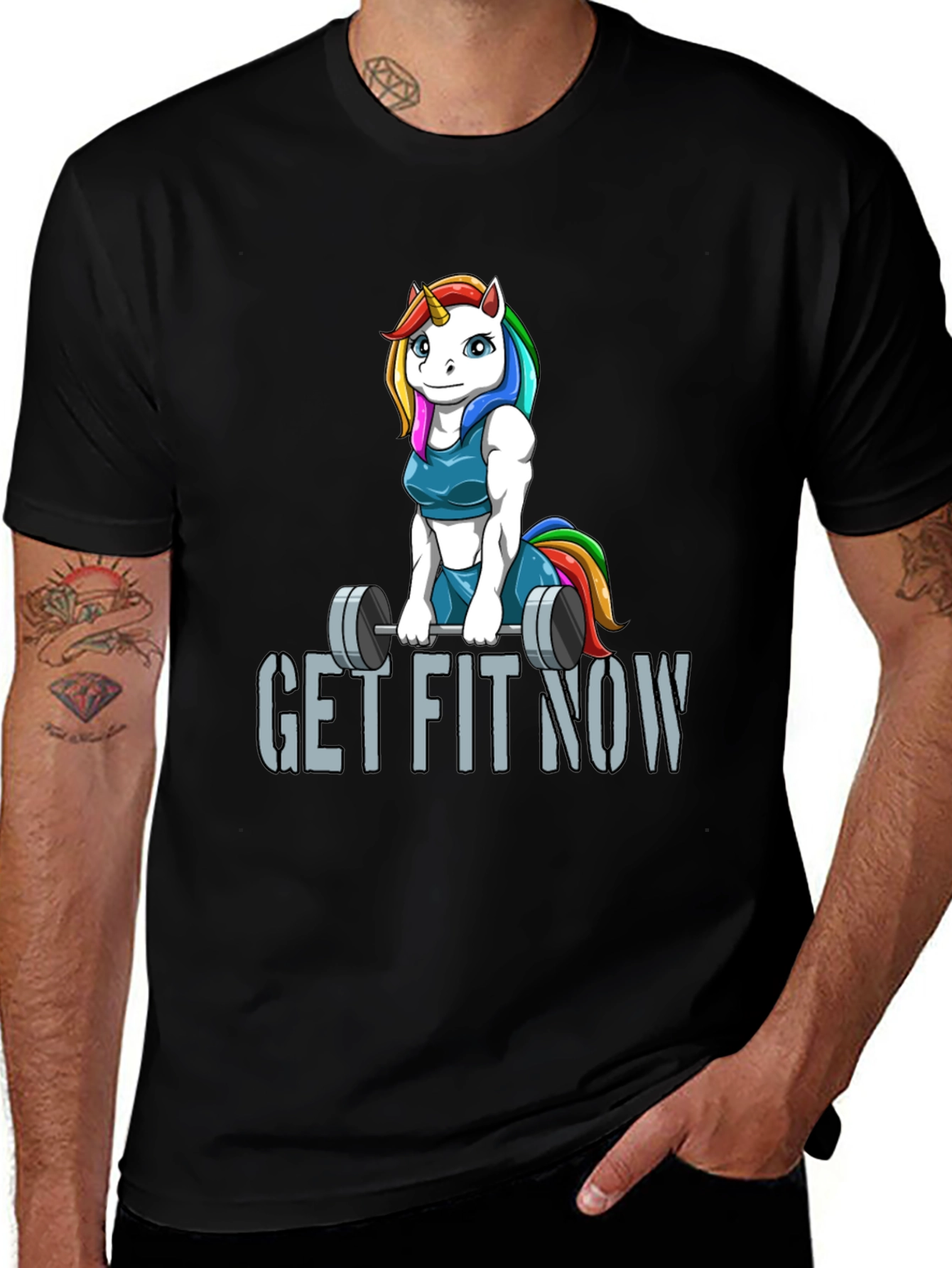 Variant 10 of Get Fit Unicorn Graphic Tee - Black Cotton T-Shirt