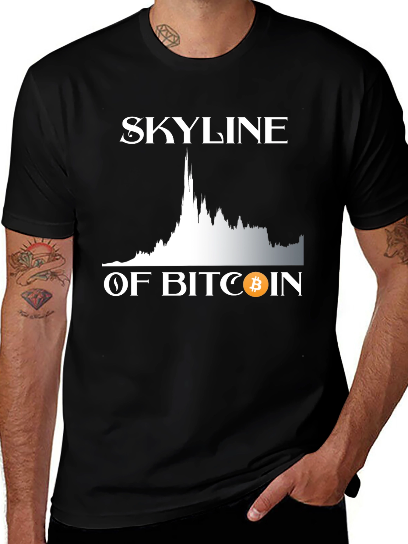 Skyline of Bitcoin Black T-Shirt