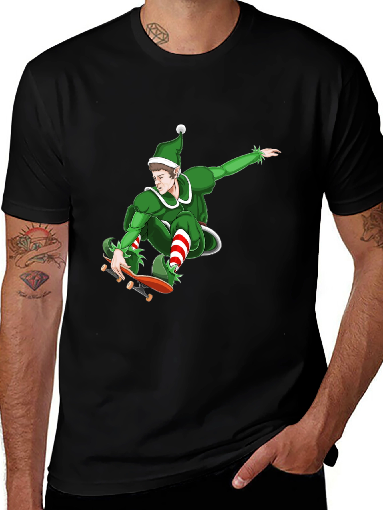 Variant 18 of Skateboarding Elf Graphic T-Shirt - Holiday Fun!