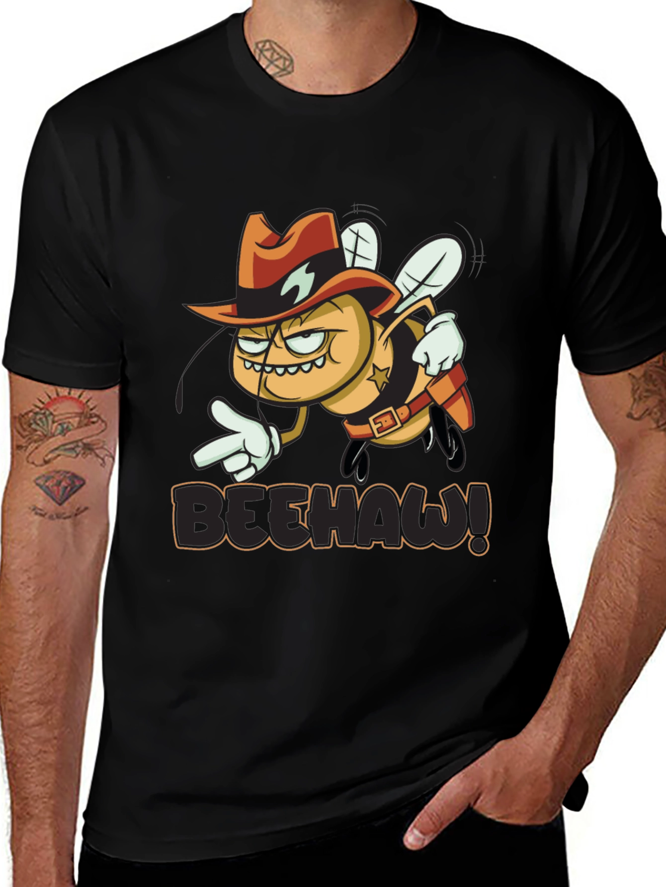 Variant 26 of Beehaw Graphic T-Shirt - Western Sheriff Bee Design