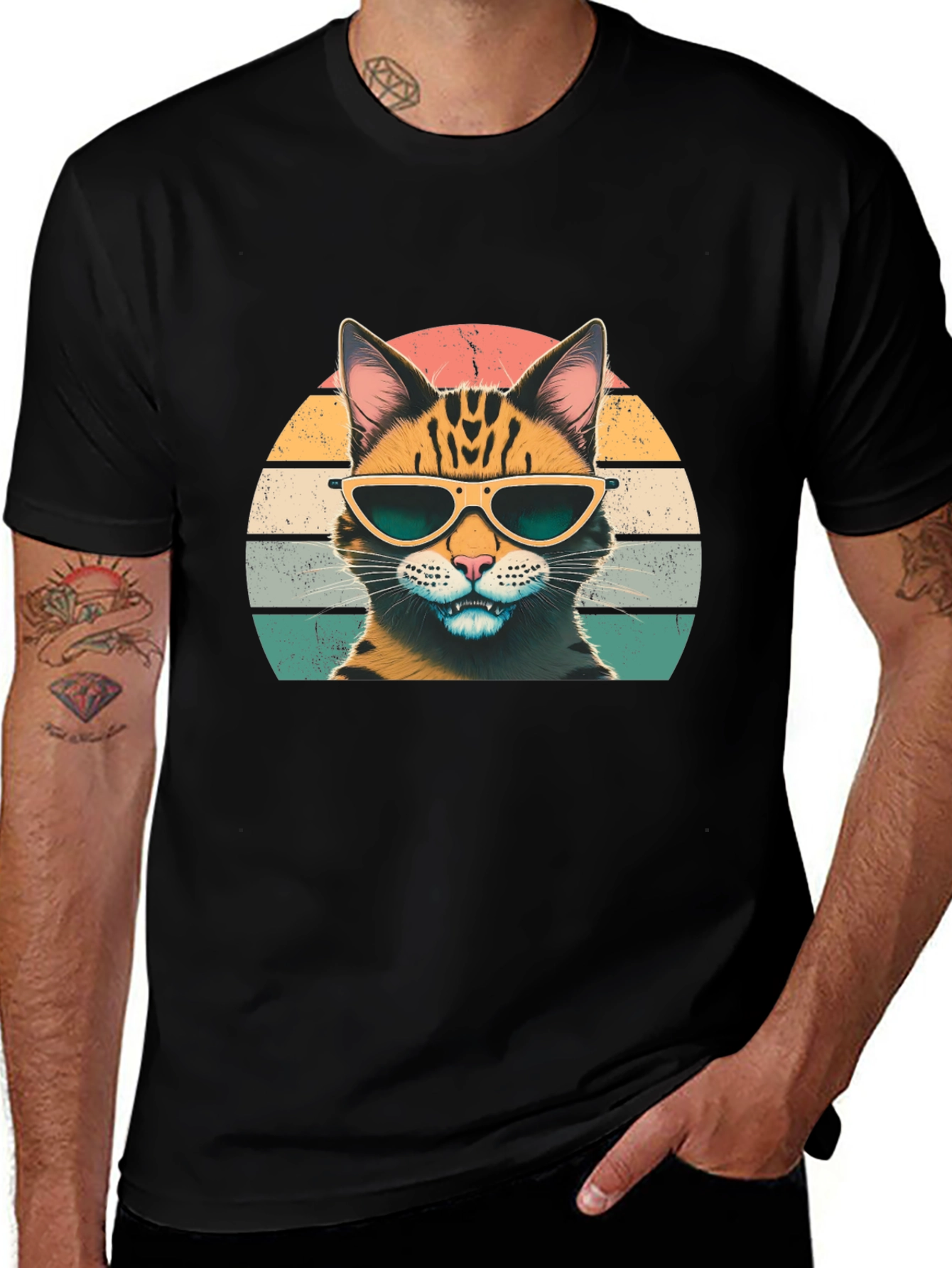 Variant 28 of Cool Cat Graphic Tee - Retro Style